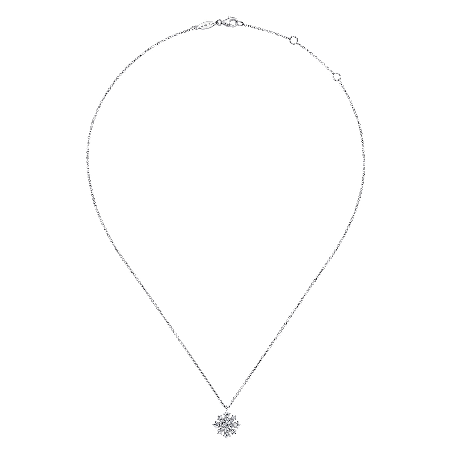 Diamond Snowflake Pendant Necklace in 14K White Gold, photograph 2