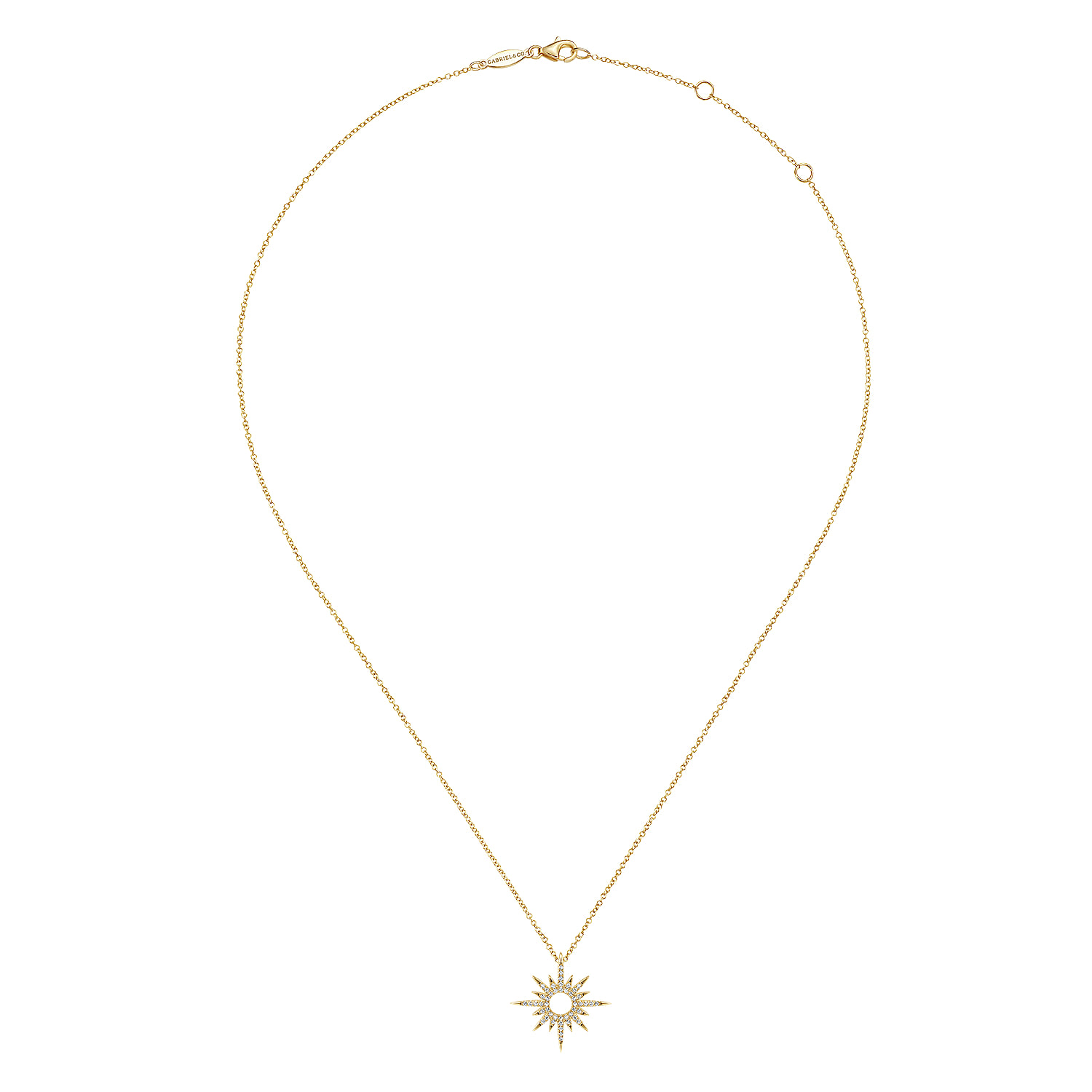 Diamond Spike Starburst Pendant Diamond Necklace in 14K Yellow Gold, photograph 2