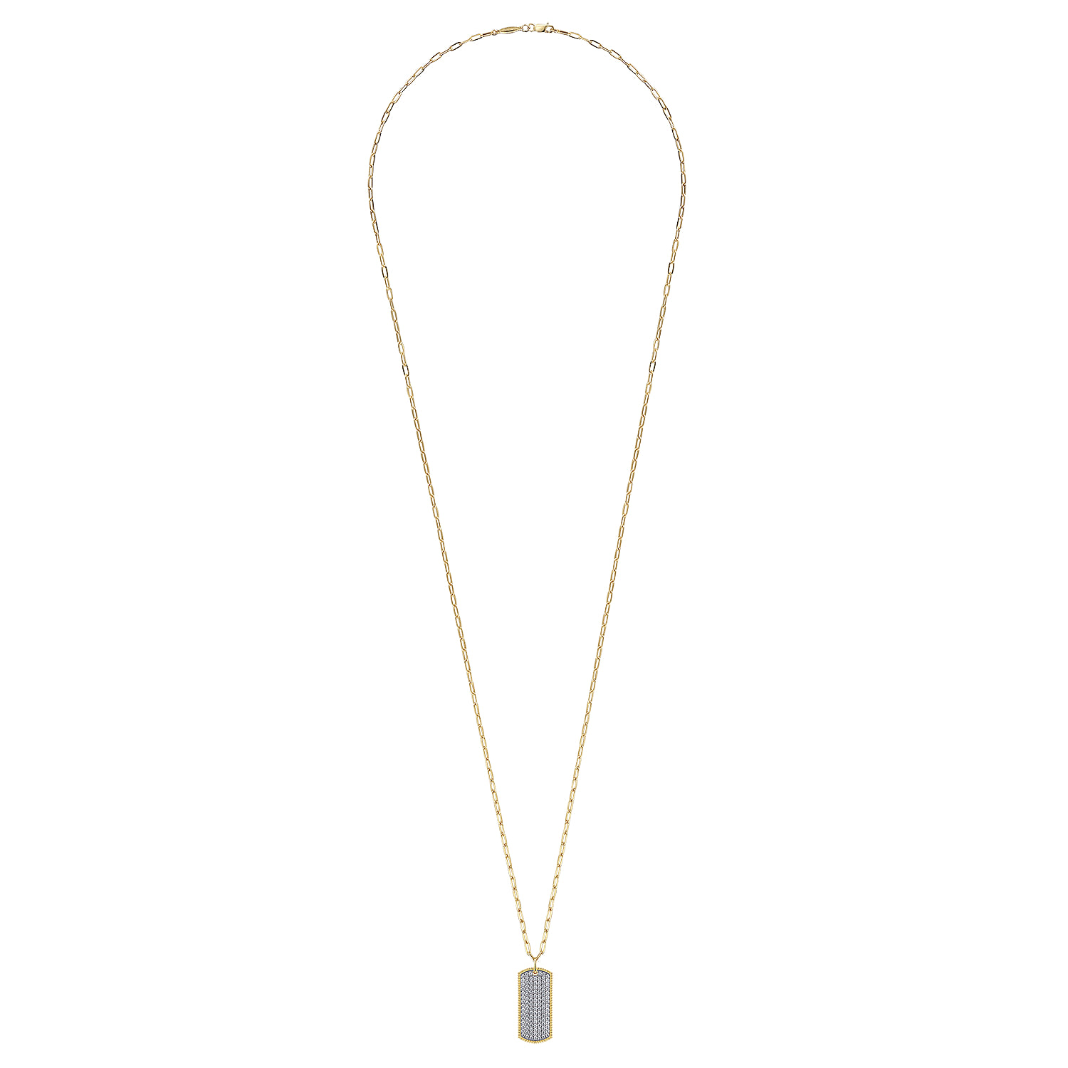 Diamond Pave Dog Tag Pendant Hollow Chain Necklace in 14K Yellow Gold, photograph 2