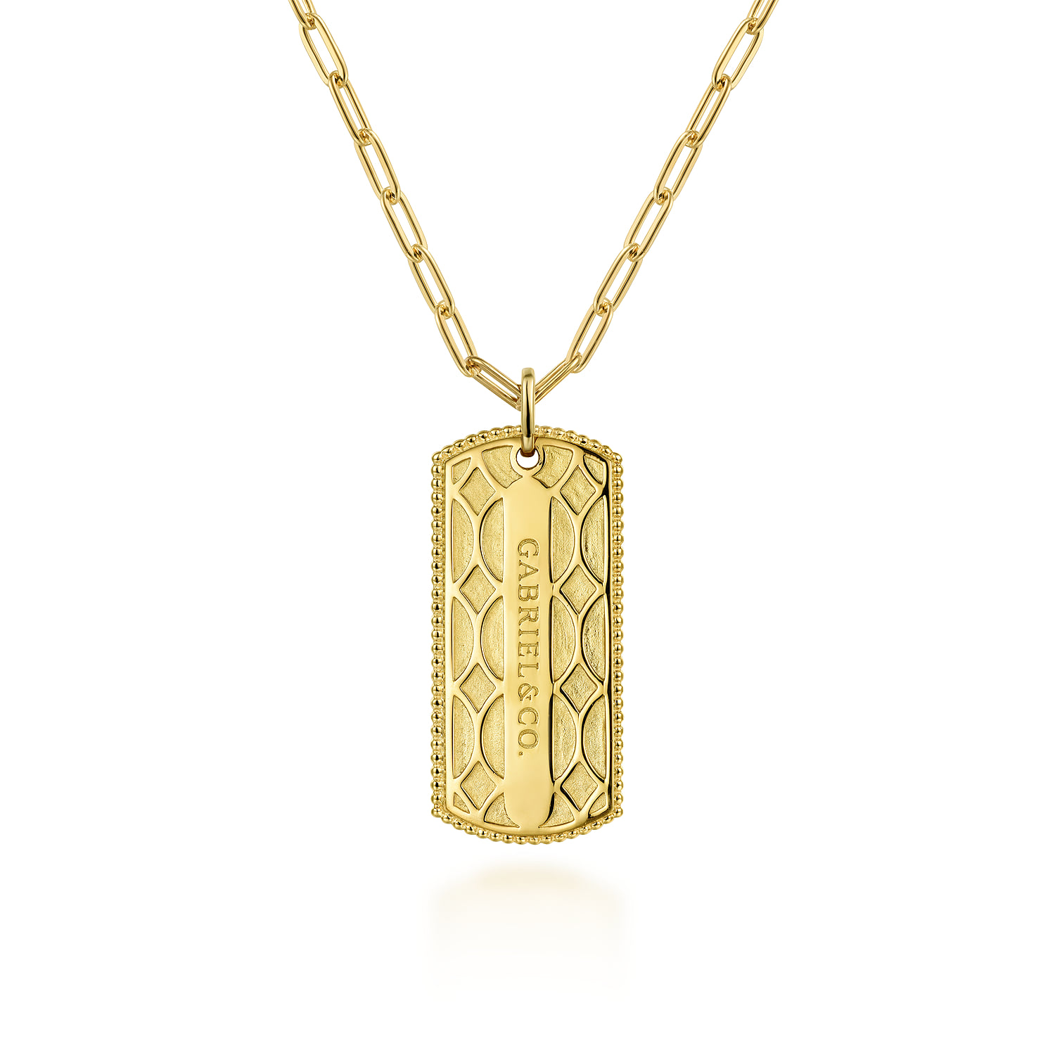 ID Dog Tag Pendant Hollow Chain Necklace in 14K Yellow Gold, photograph 4