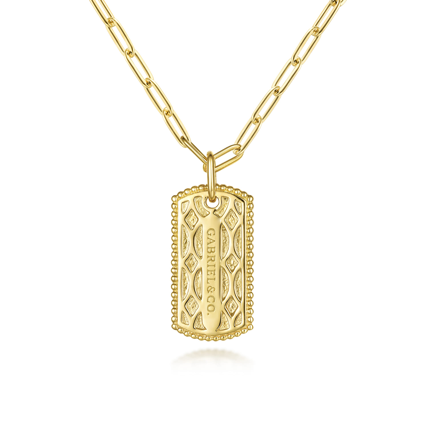 Dog Tag Pendant Hollow Chain Necklace in 14K Yellow Gold, photograph 3