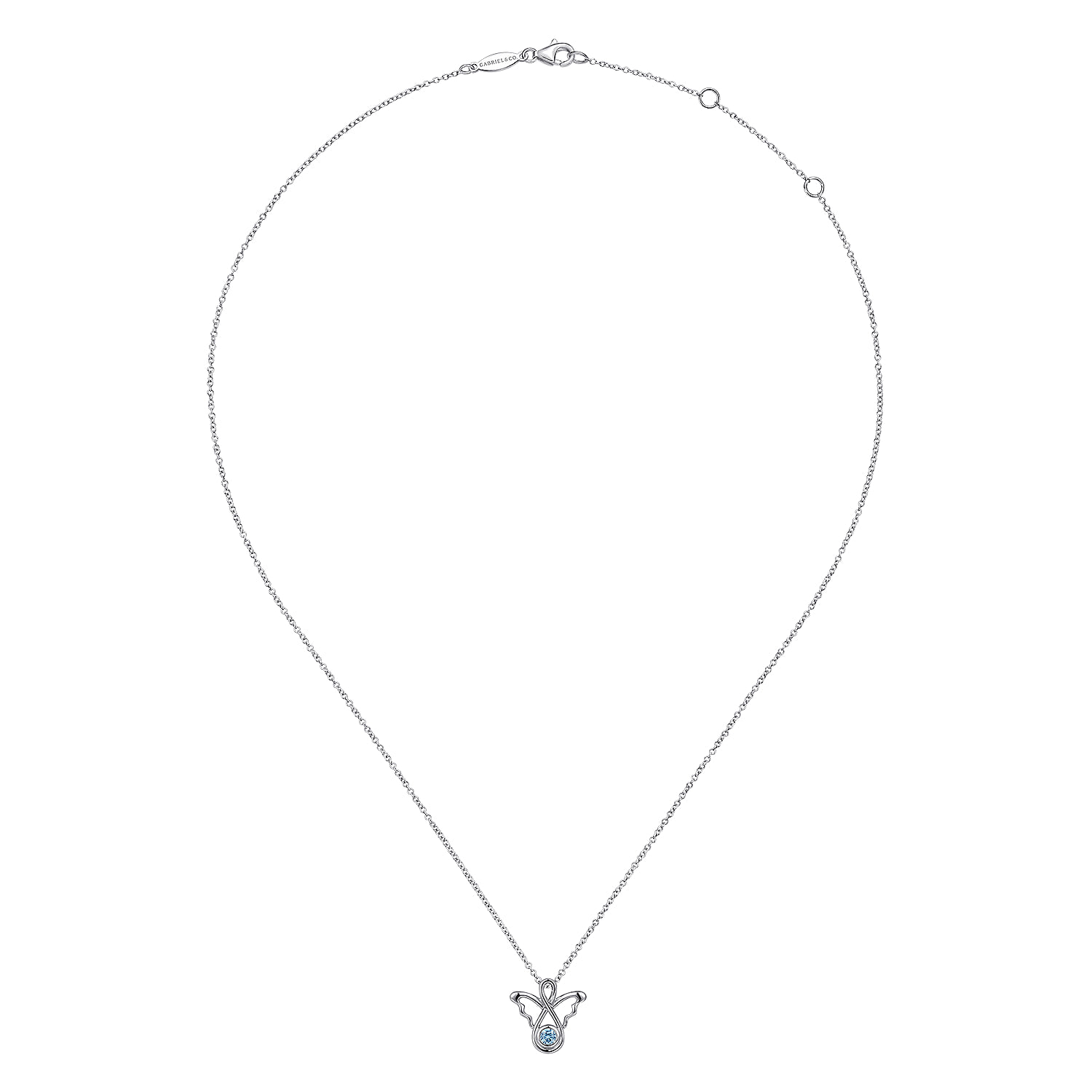 Blue Topaz Angel Pendant Necklace in Sterling Silver, photograph 2