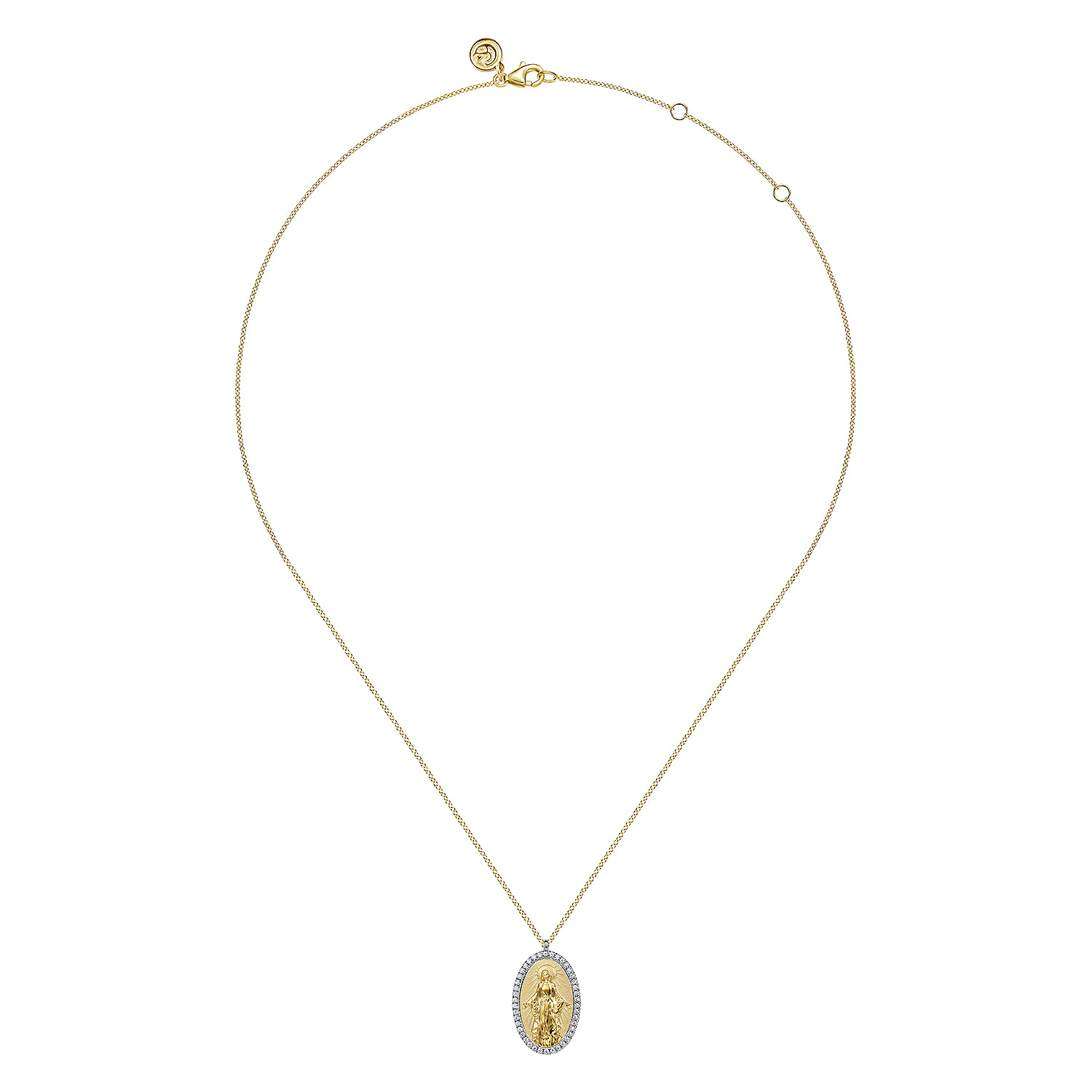 Diamond Virgin Mary Pendant Necklace in 14K White/Yellow Gold, photograph 2