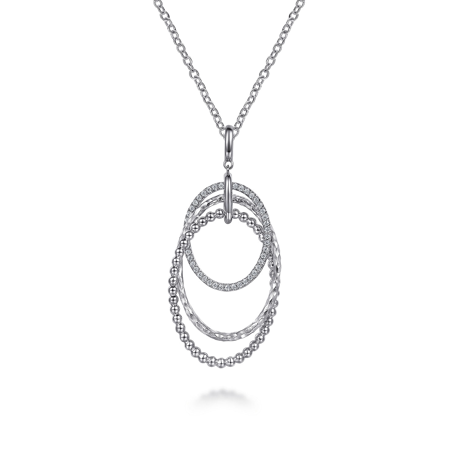 24 Inch 925 Sterling Silver White Sapphire Layered Ovals