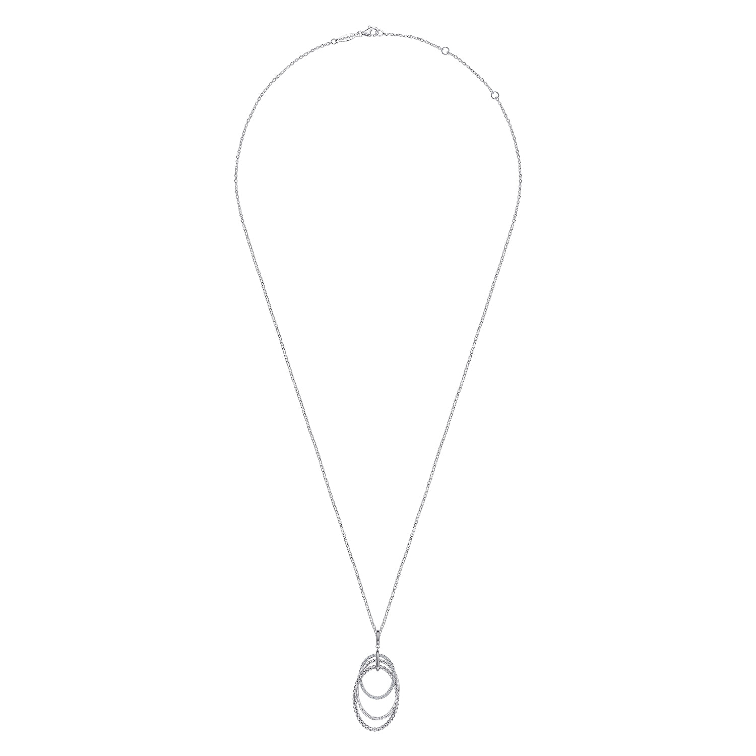 24 Inch White Sapphire Layered Ovals Pendant Necklace in Sterling Silver, photograph 2