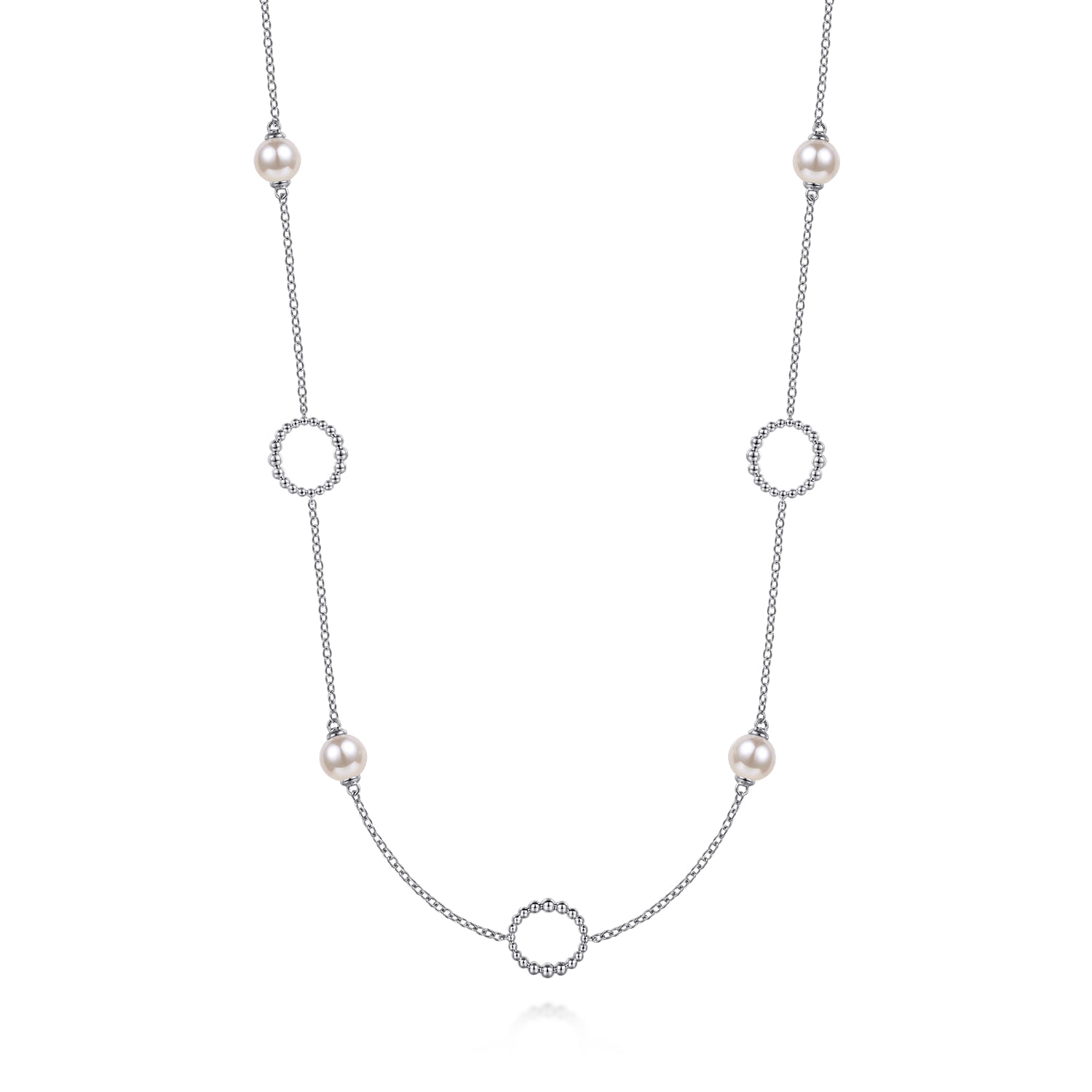 Pearl and Open Circle Station Necklace
