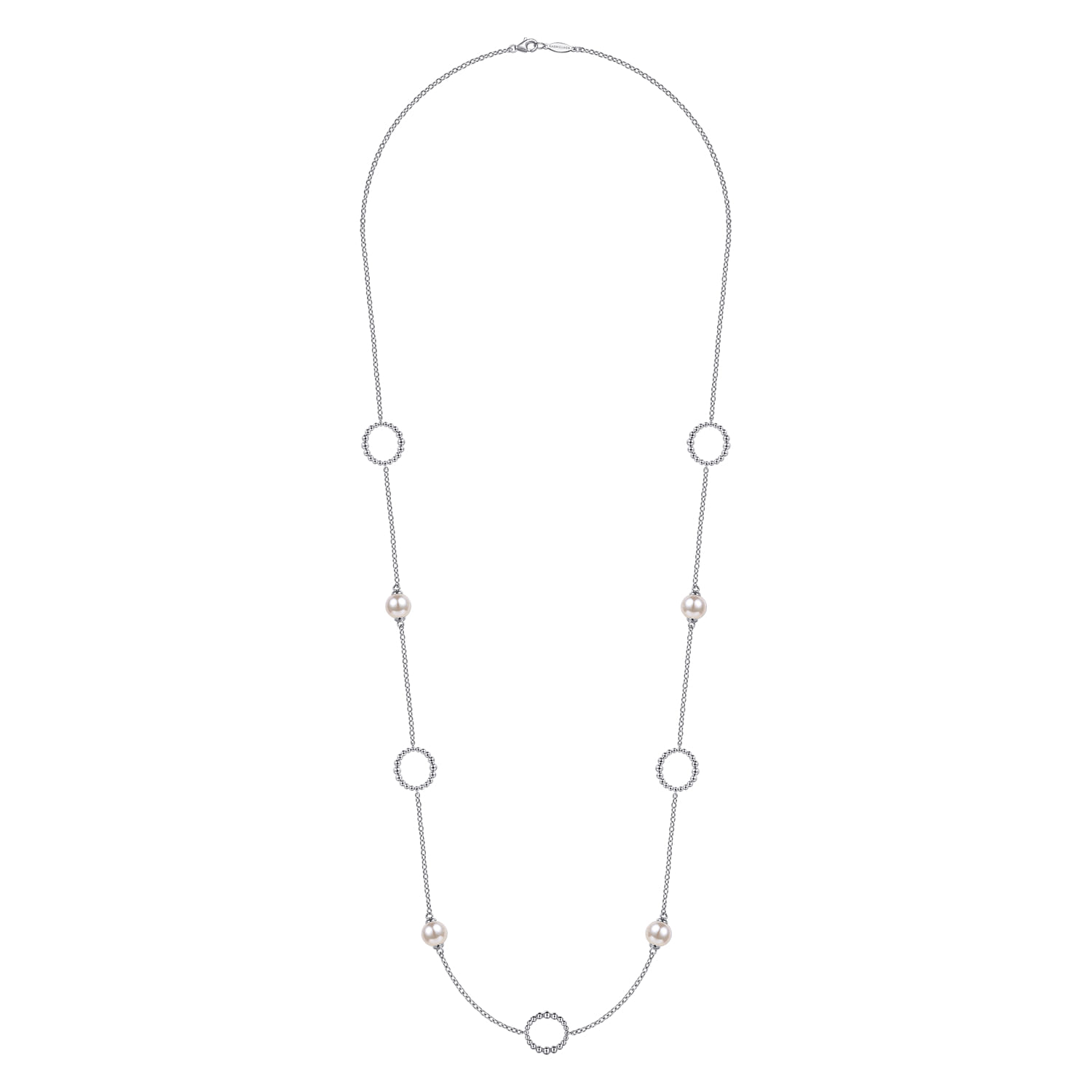Pearl and Open Circle Station Necklace in Sterling Silver, photograph 2