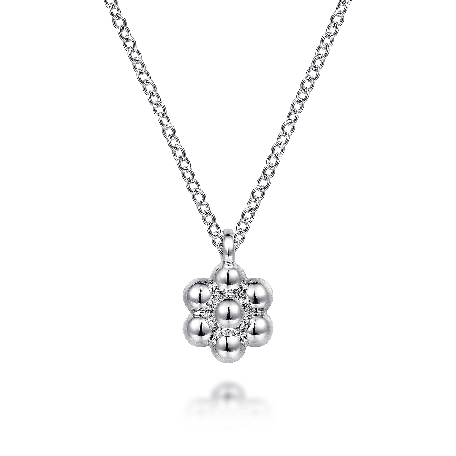 Beaded Flower Pendant Necklace in Sterling Silver
