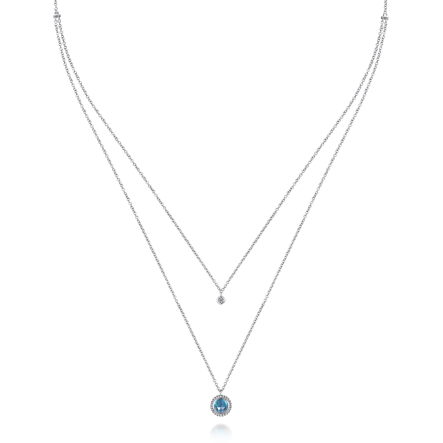 Swiss Blue Topaz and Diamond Layered Necklace in Sterling Silver, photograph 2