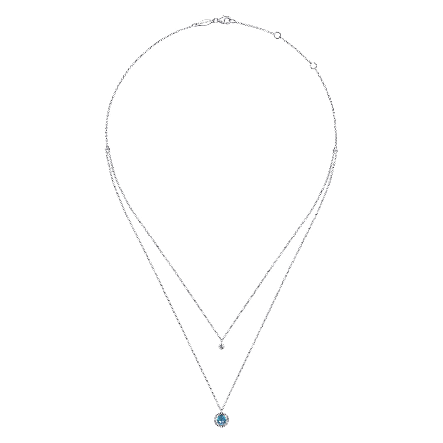 Swiss Blue Topaz and Diamond Layered Necklace in Sterling Silver, photograph 3