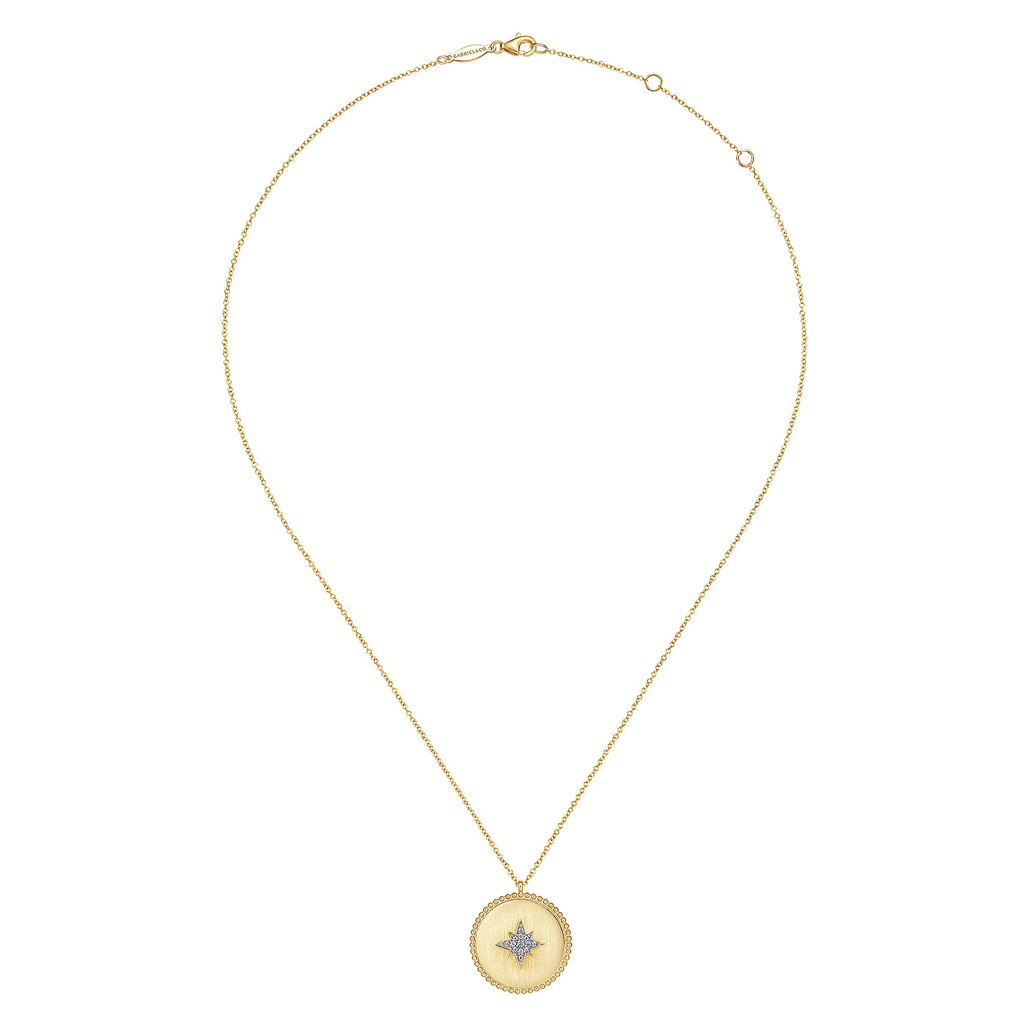Diamond Medallion Necklace with Diamond Star in 14K Yellow Gold, photograph 2