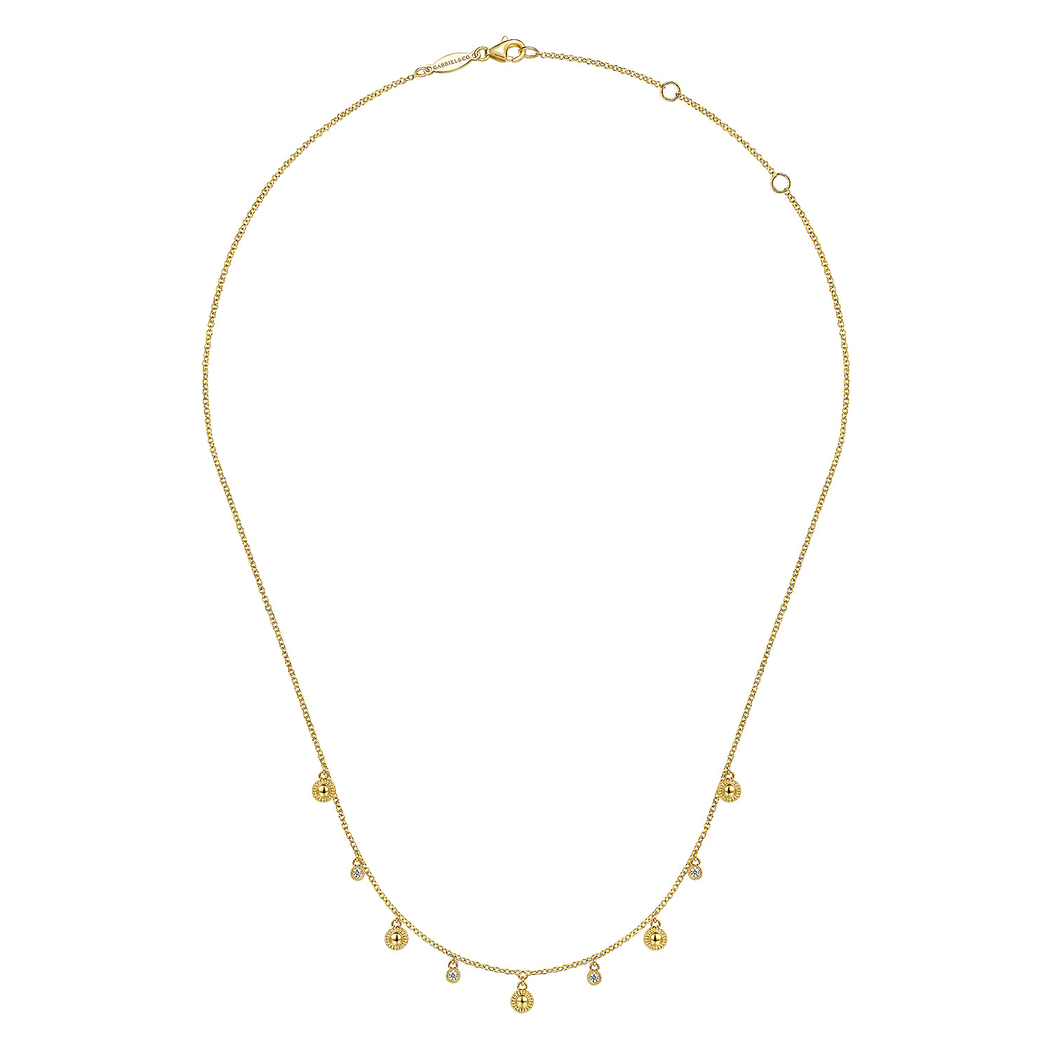 Station Droplet Necklace in 14K Yellow Gold, photograph 2