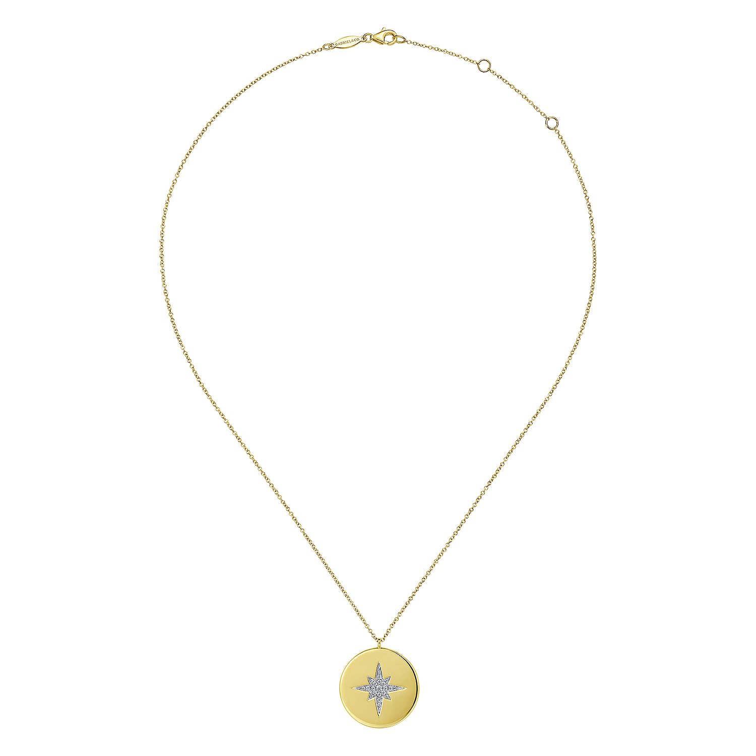 Diamond Star Medallion Necklace in 14K Yellow Gold, photograph 2