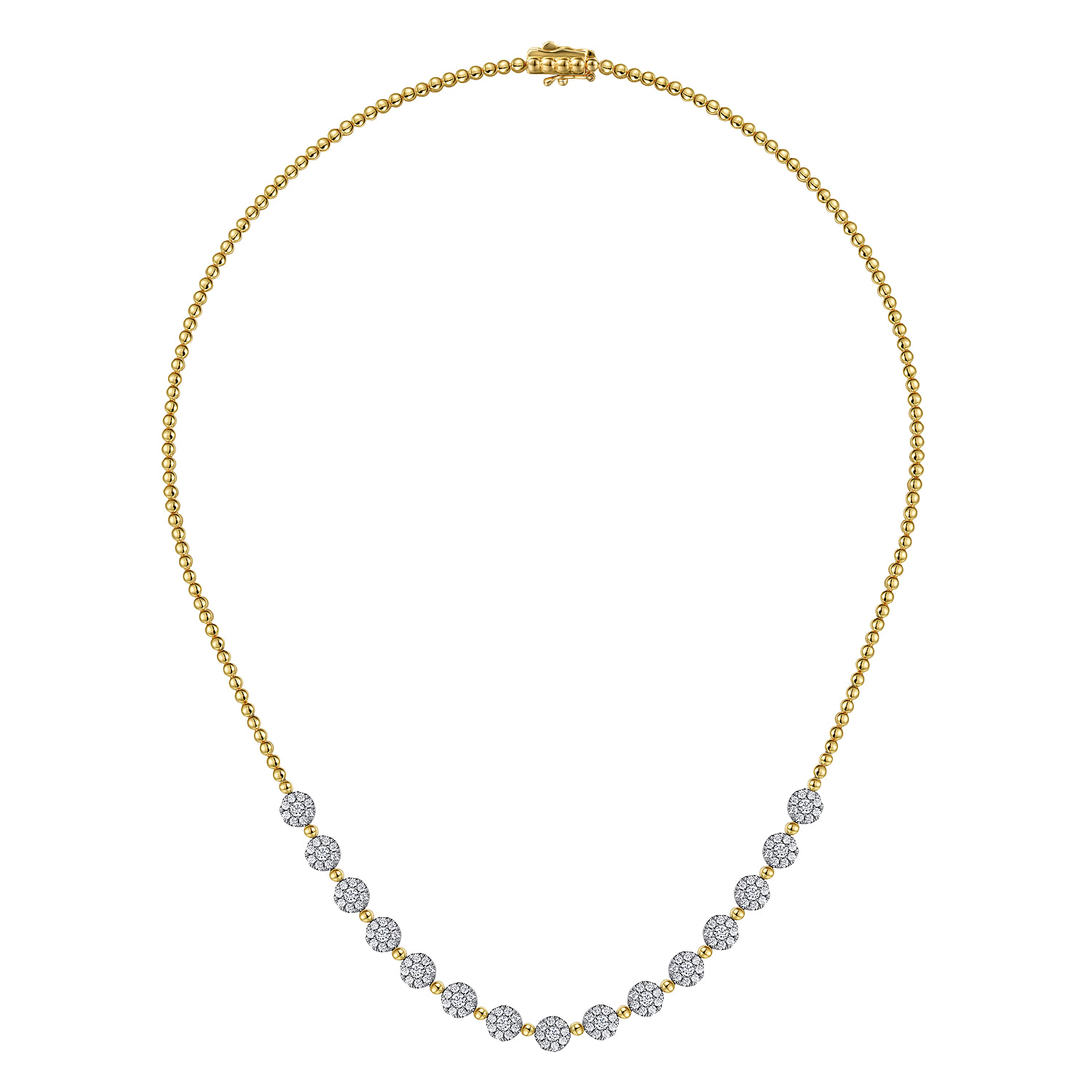 Pave Diamond Cluster Station Bujukan Necklace in 14K White/Yellow Gold, photograph 2