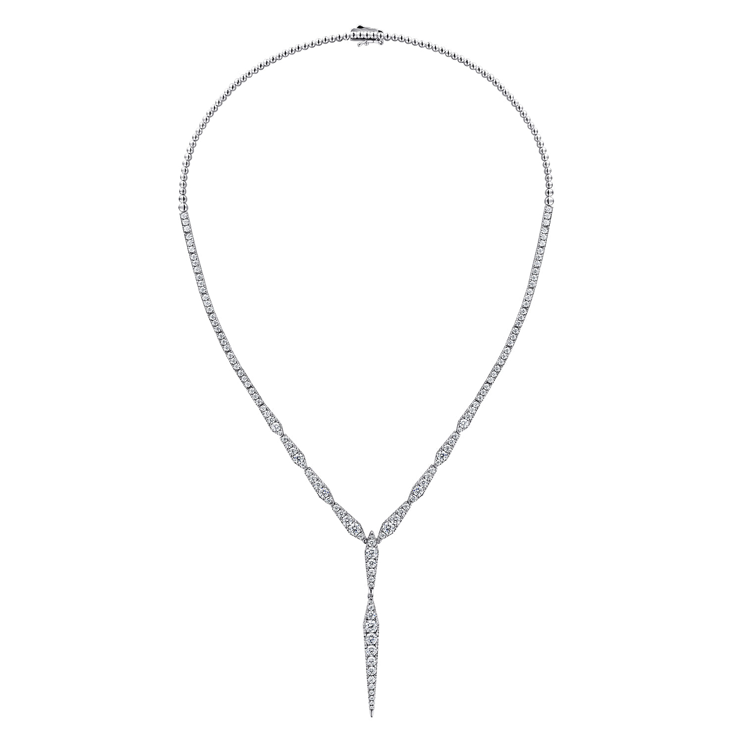 Diamond Spear Y Necklace in 18K White Gold, photograph 2