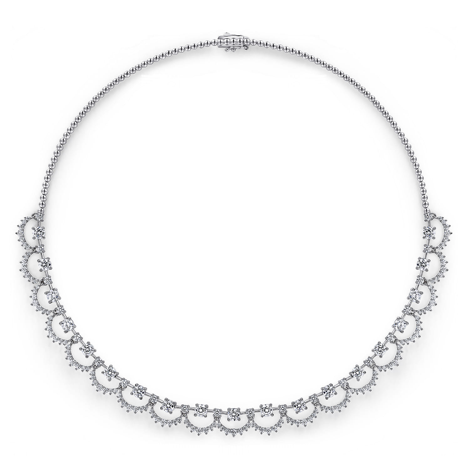 Diamond Scalloped Necklace in 18K White Gold, photograph 2
