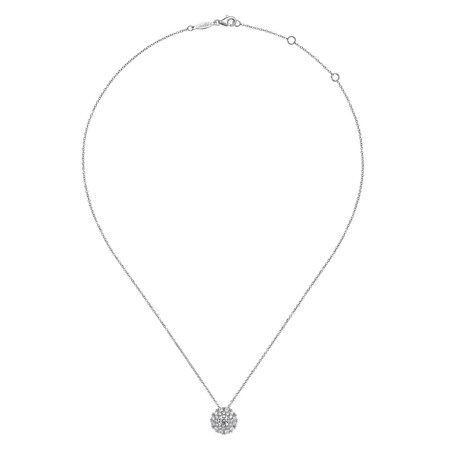 Diamond Cluster Pendant Necklace in 14K White Gold, photograph 2