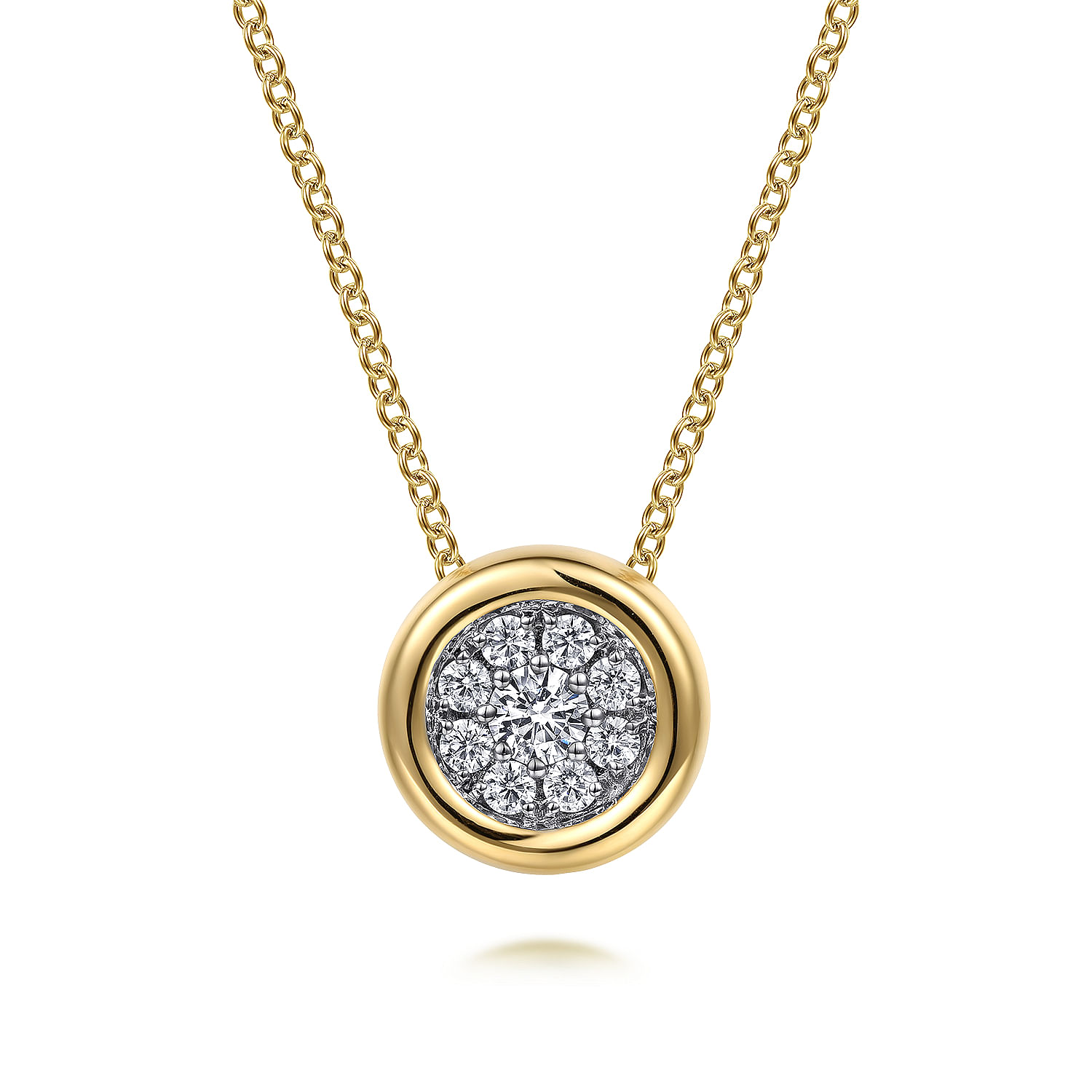 14K White-Yellow Gold Diamond Cluster Pendant Necklace