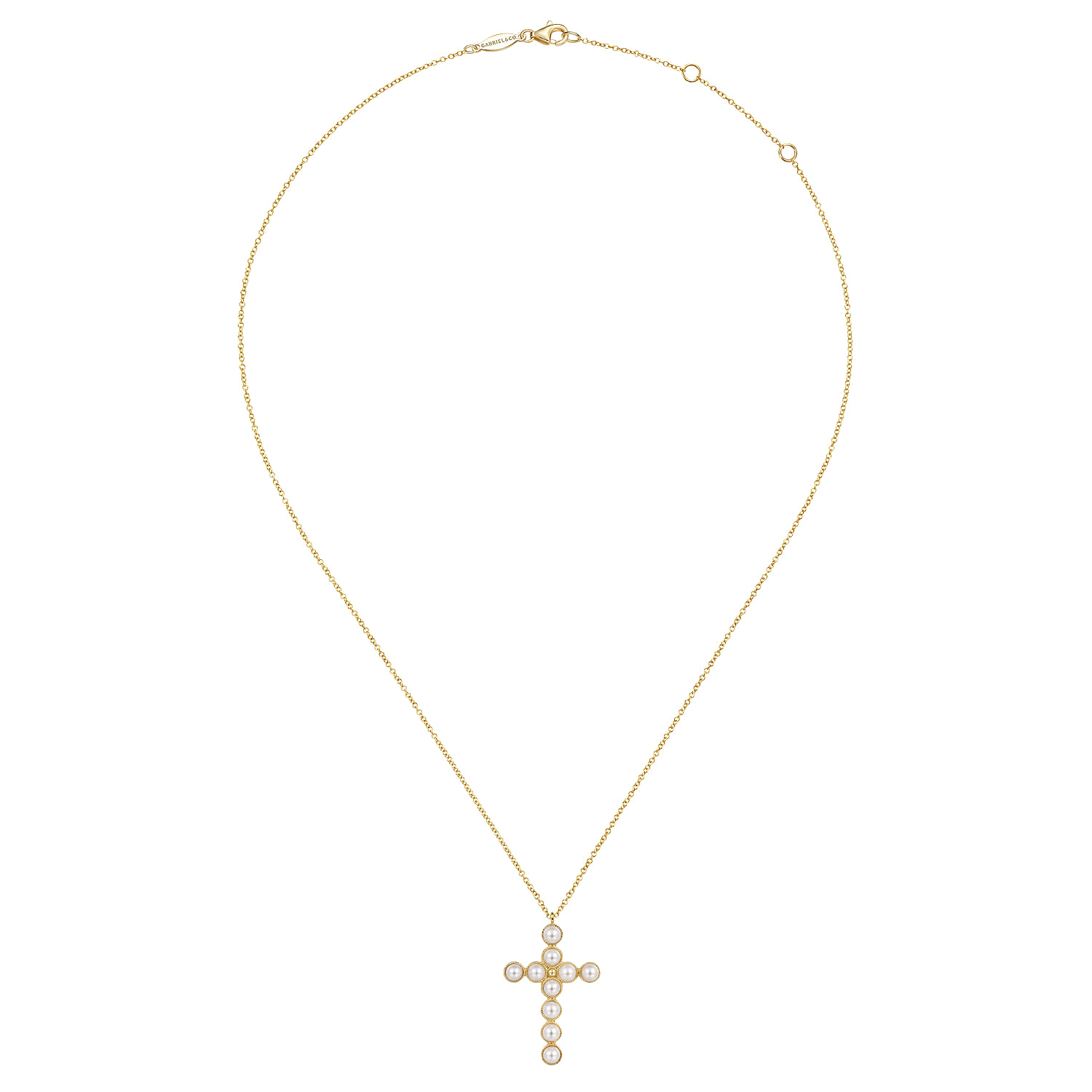 Pearl Cross Pendant Necklace in 14K Yellow Gold, photograph 2