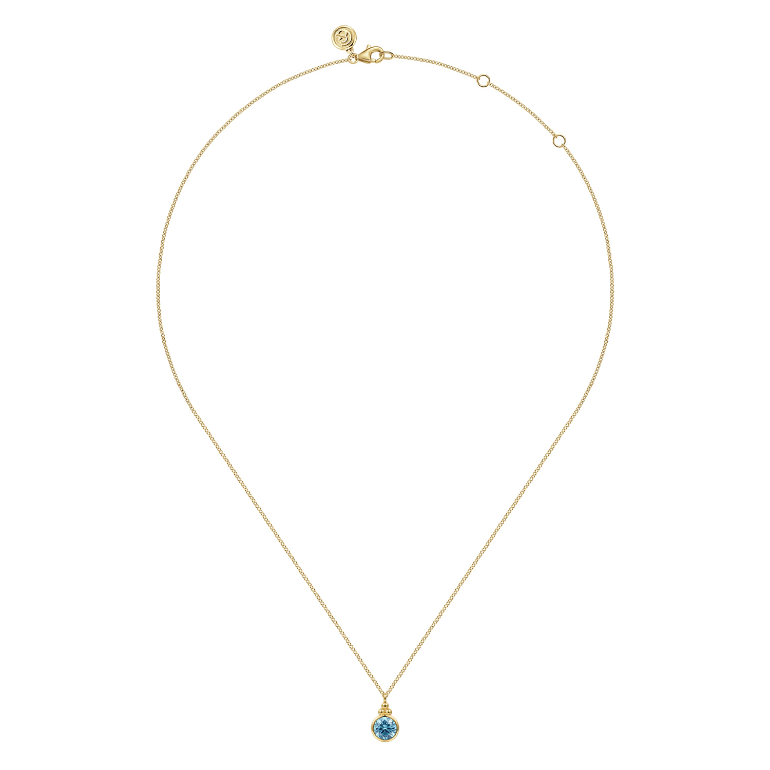 Blue Topaz Bujukan Drop Pendant Necklace in 14K Yellow Gold, photograph 2