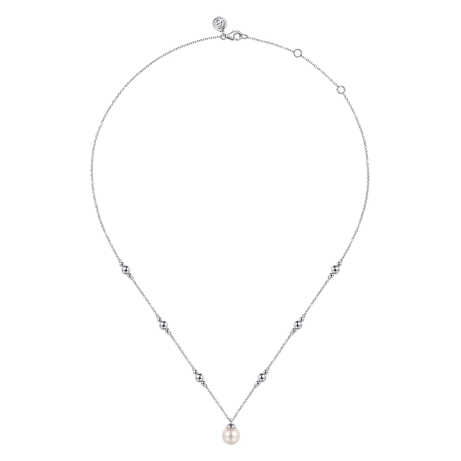 Pearl and Bujukan Beads Station Necklace in Sterling Silver, photograph 2