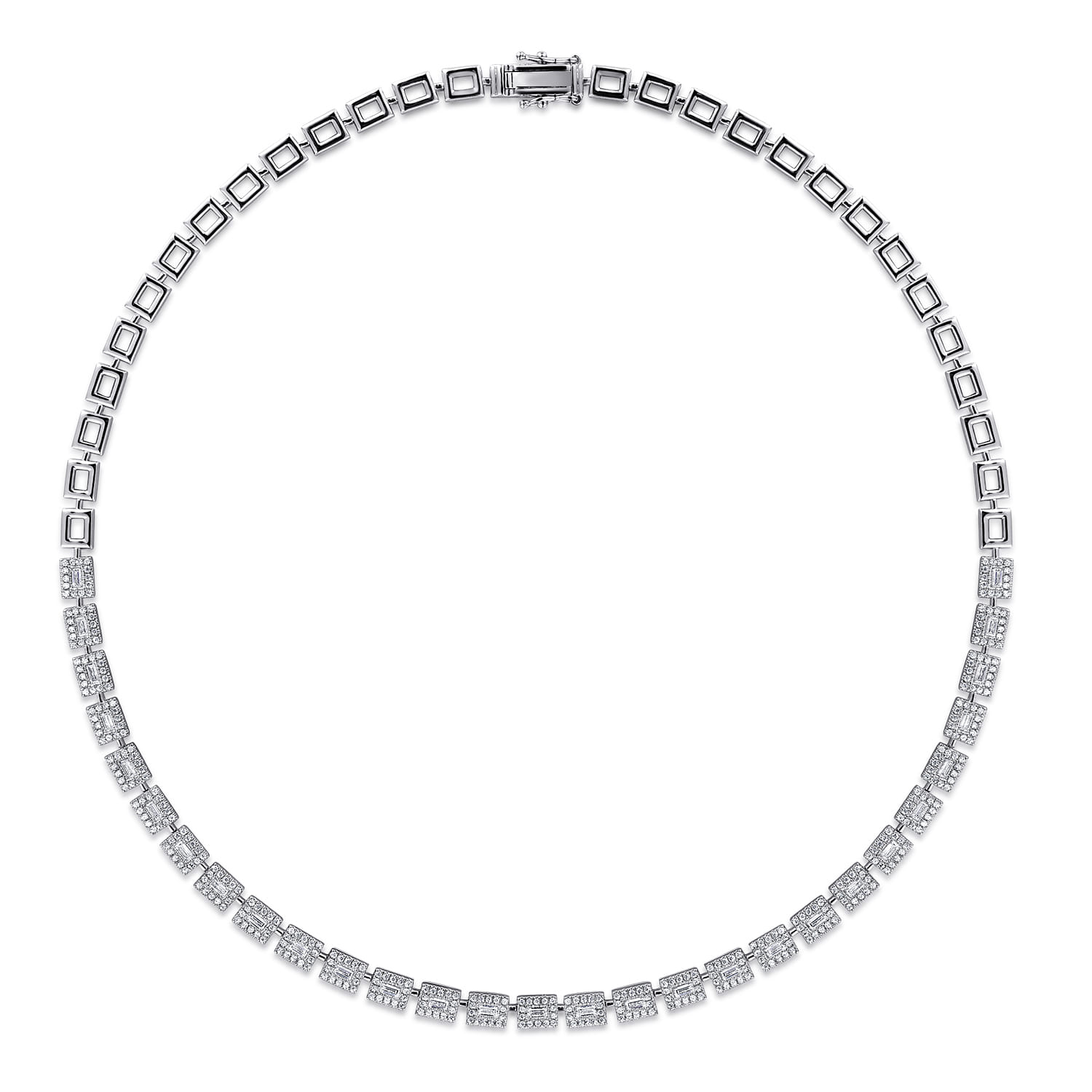 Diamond Baguette Halo Station Necklace in 14K White Gold, photograph 2