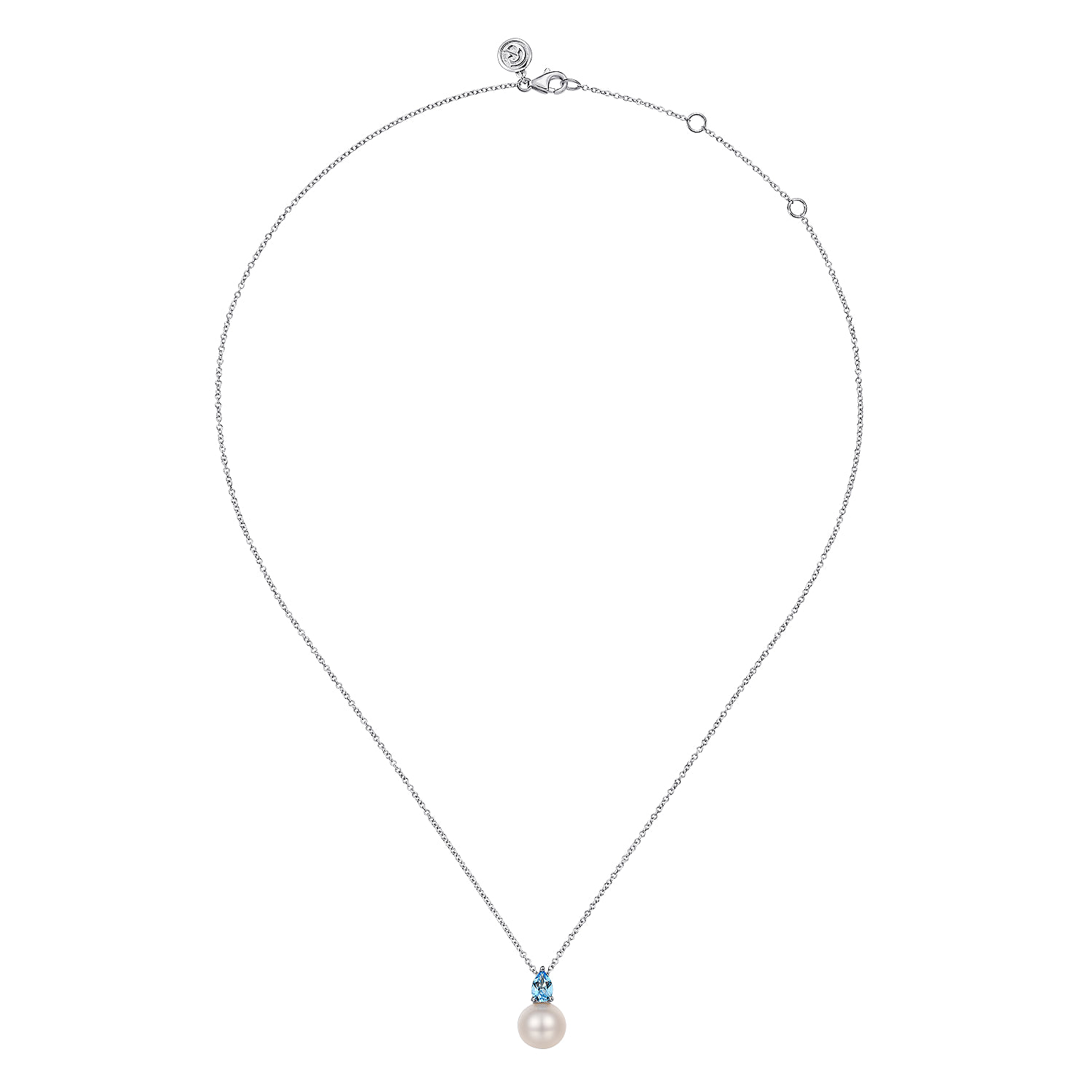 Mother of Pearl and Blue Topaz Pendant Necklace in Sterling Silver, photograph 2