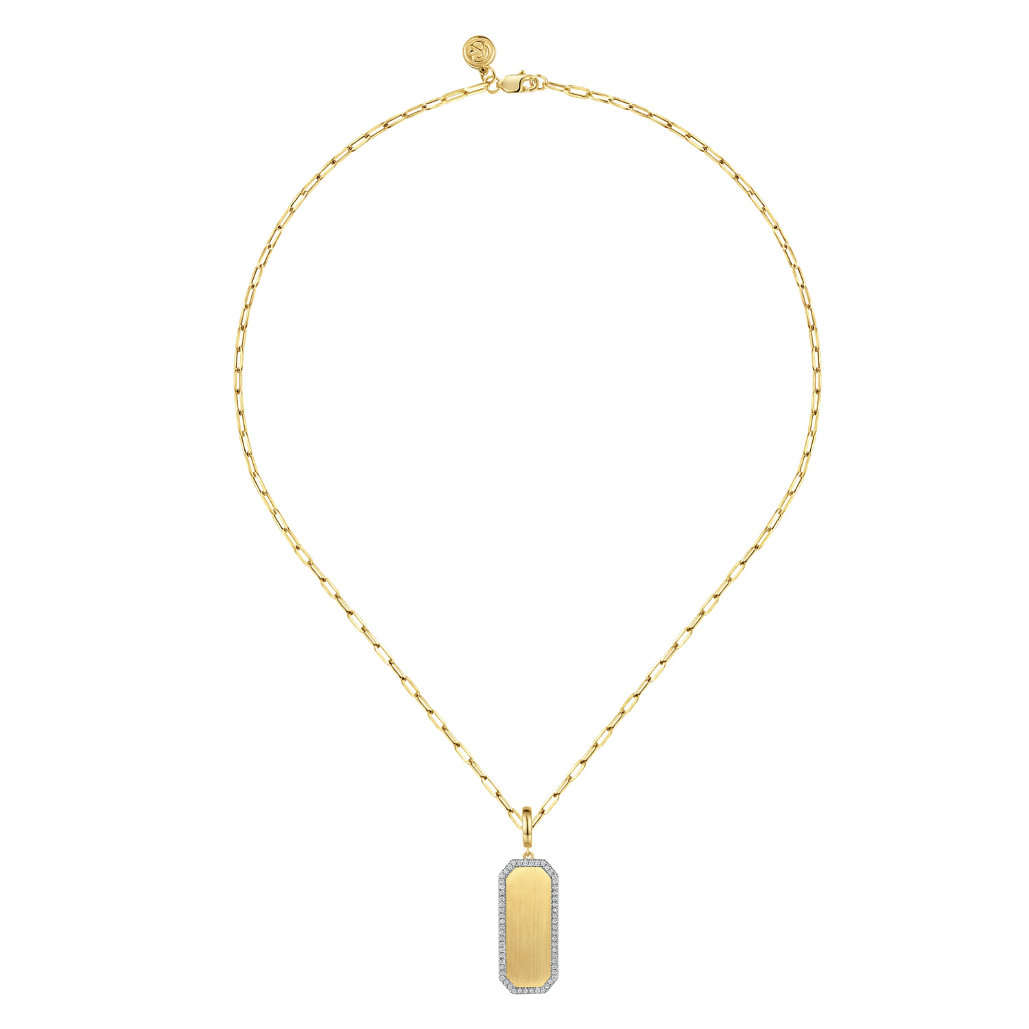 Diamond Personalized Medallion Necklace with Hollow Paperclip Chain in 14K Yellow Gold, photograph 2