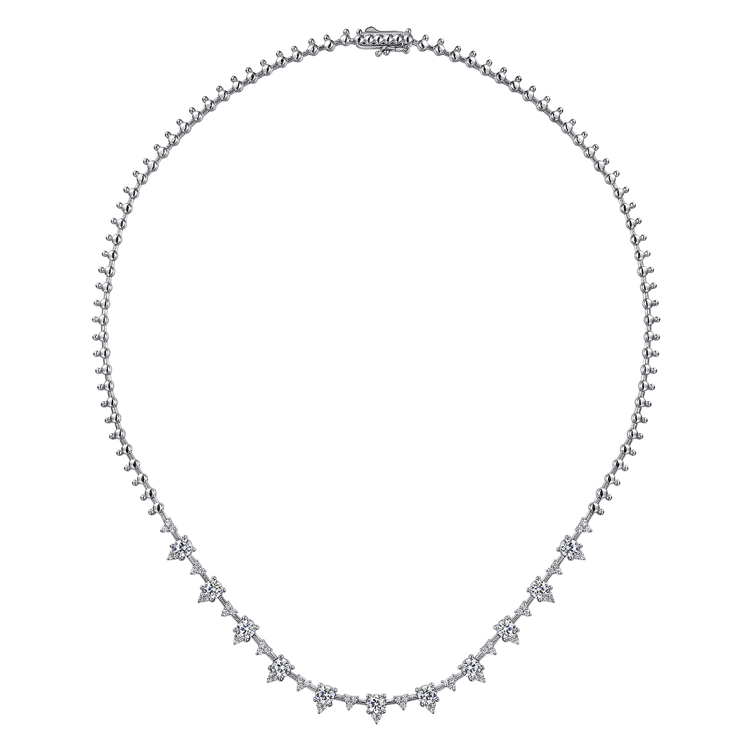 Prong Set Diamond Tennis Necklace in 14K White Gold, photograph 2