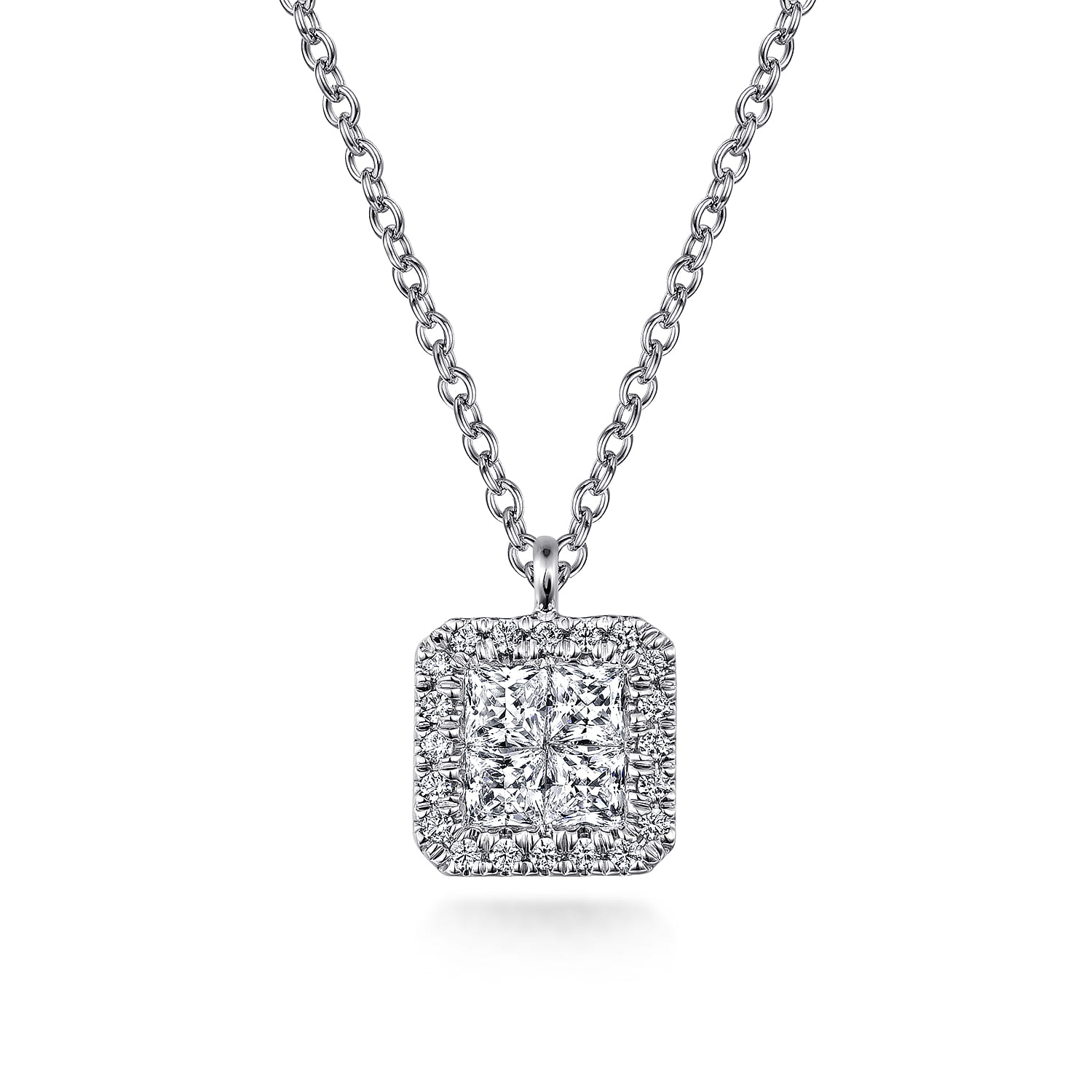 Square Cluster Diamond Pendant Necklace