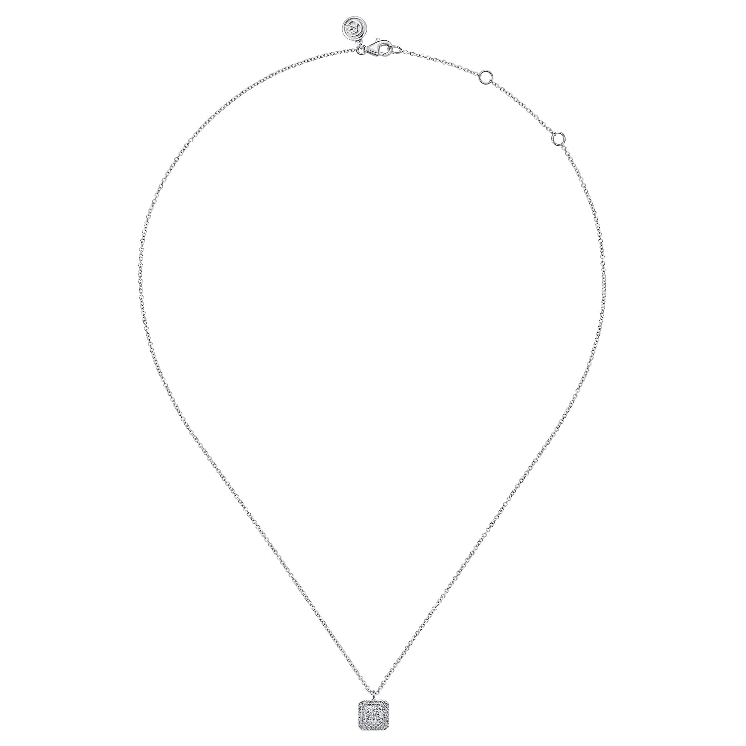 Square Cluster Diamond Pendant Necklace in 14K White Gold, photograph 2