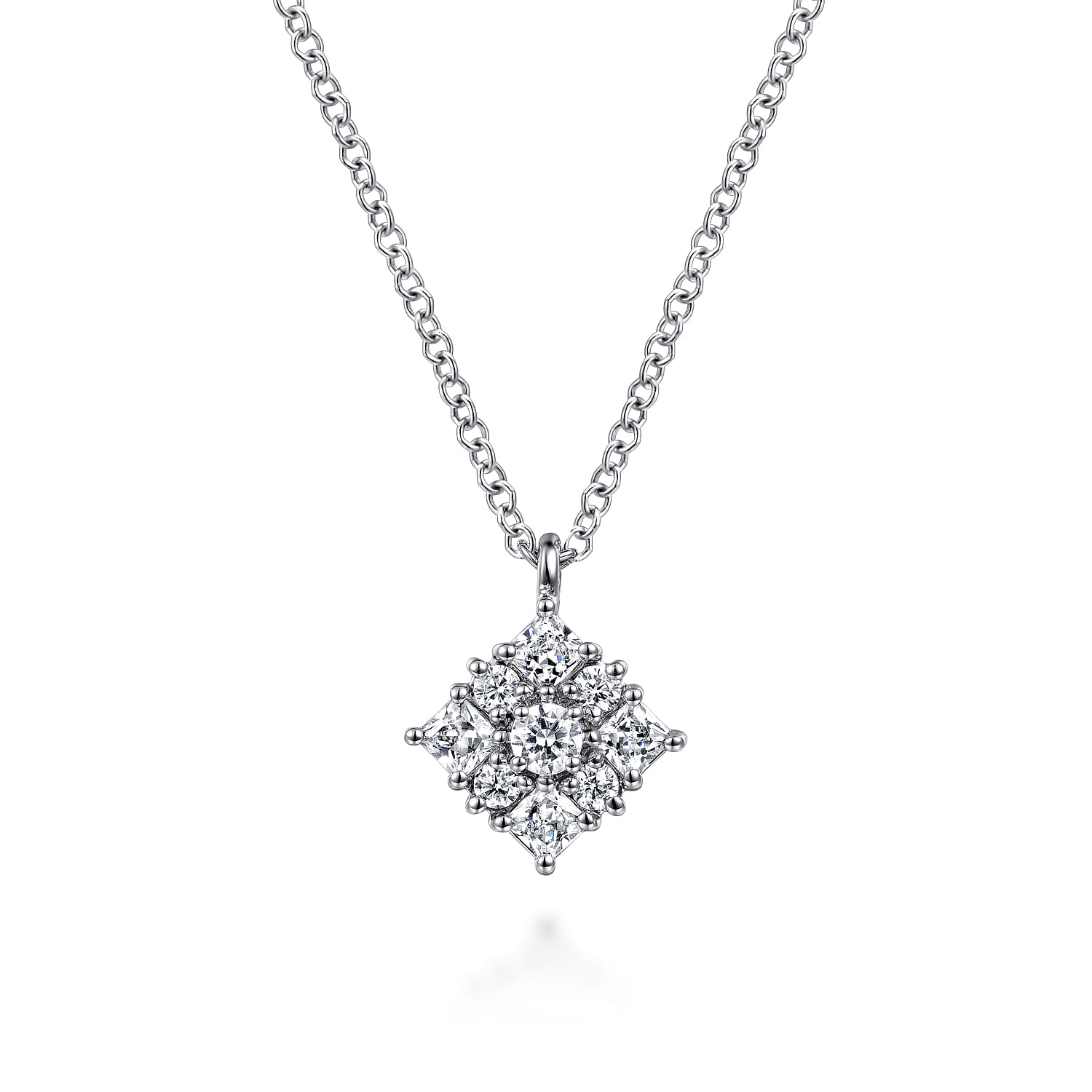 Floral Diamond Pendant Necklace in 14K White Gold