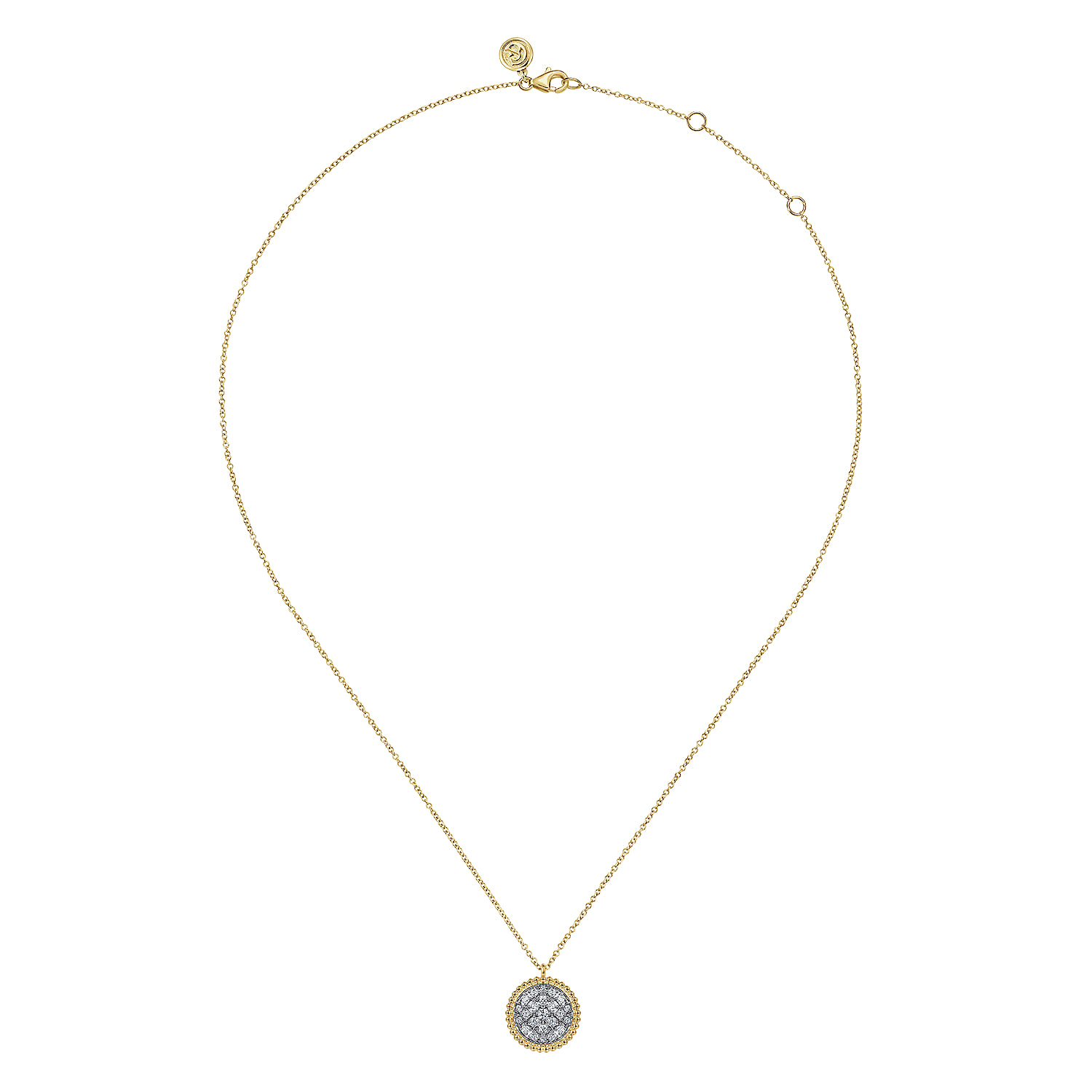 Bujukan Pave Diamond Medallion Necklace in 14K Yellow Gold, photograph 2