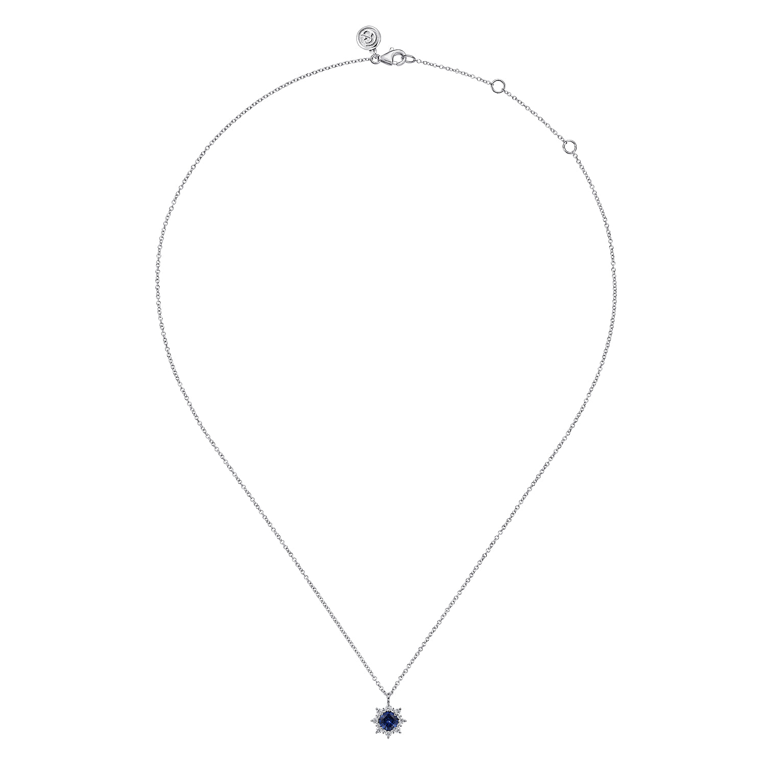 Diamond and Blue Sapphire Pendant Necklace in 14K White Gold, photograph 2