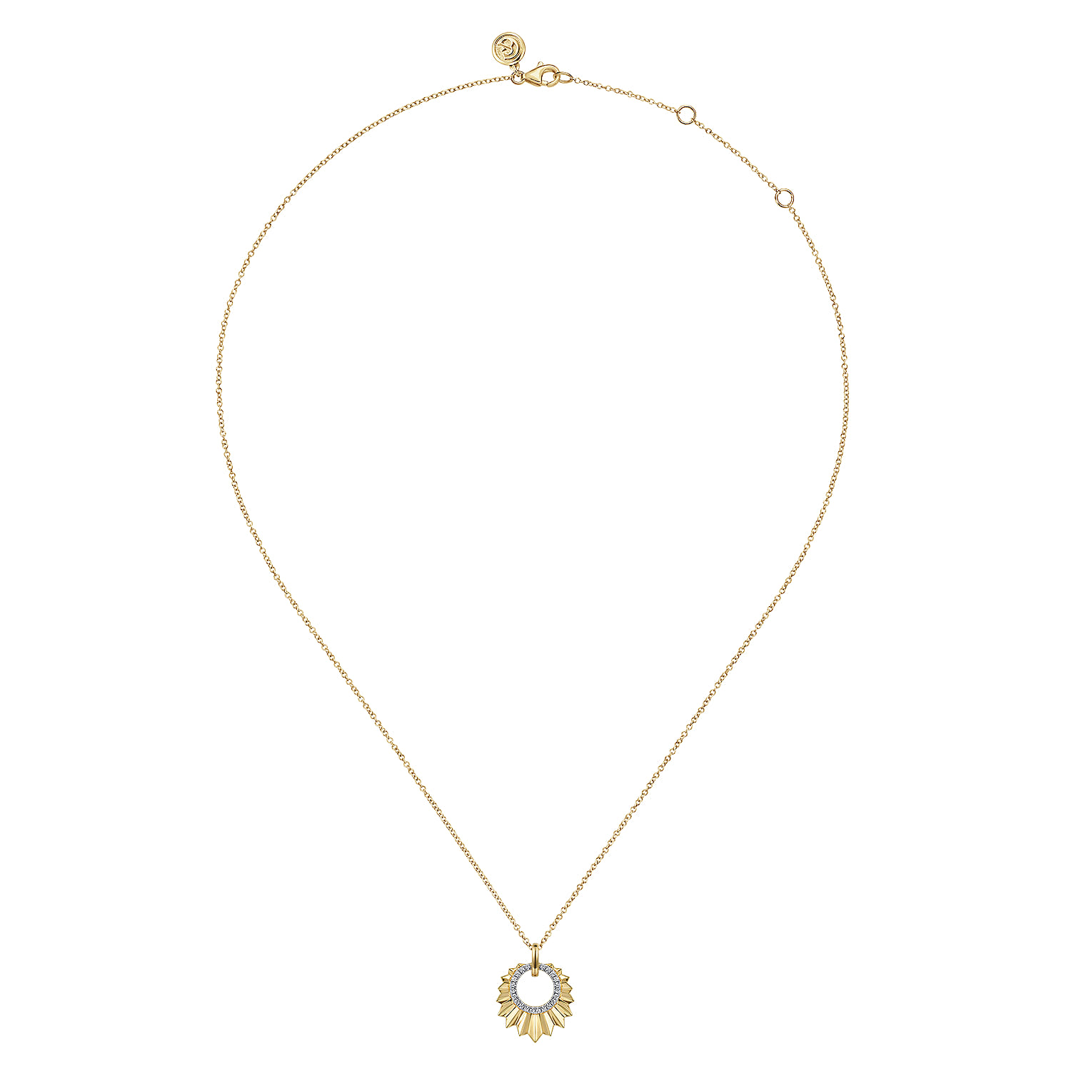 Diamond and Diamond Cut Texture Pendant Necklace in 14K Yellow Gold, photograph 2