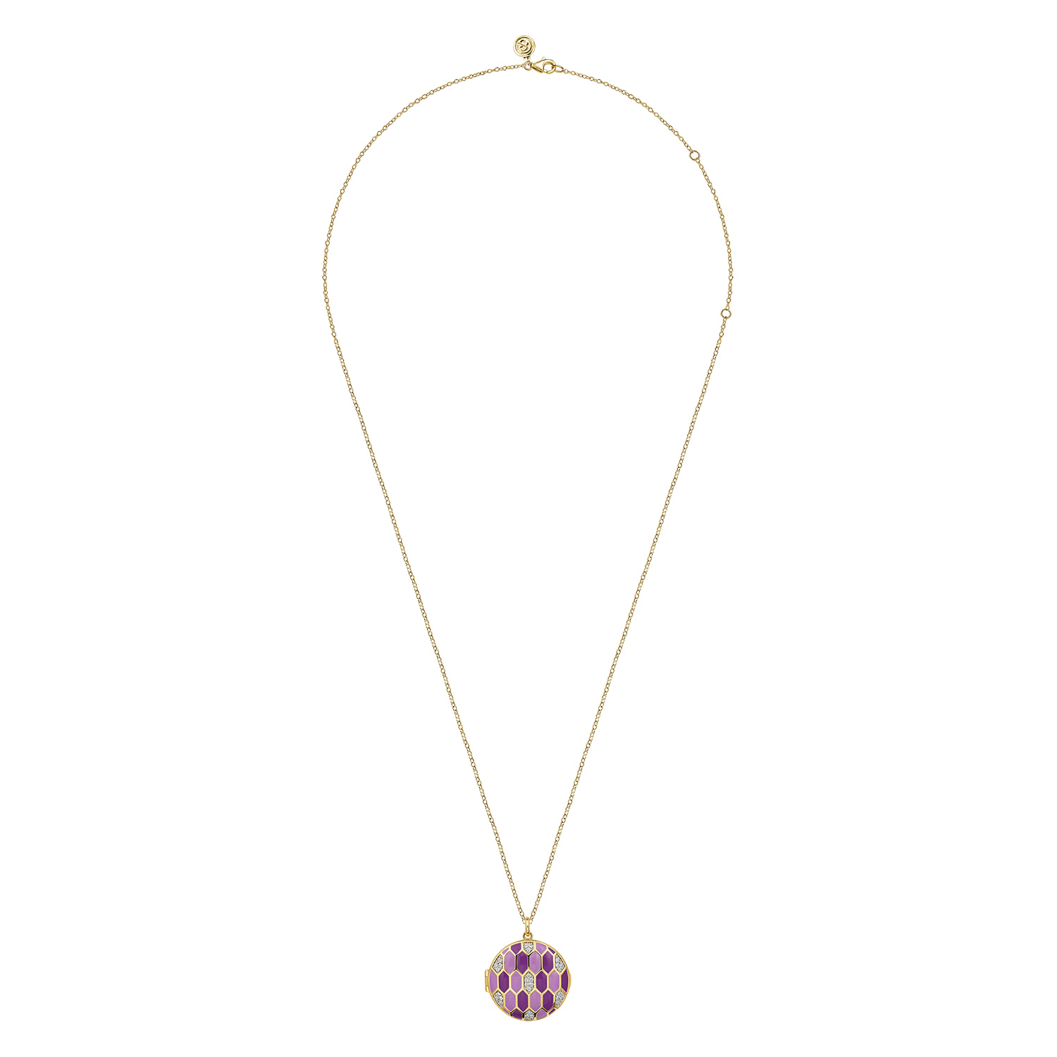 24 Inch Diamond And Multicolor Enamel Locket Pendant Necklace in 14K Yellow Gold, photograph 4