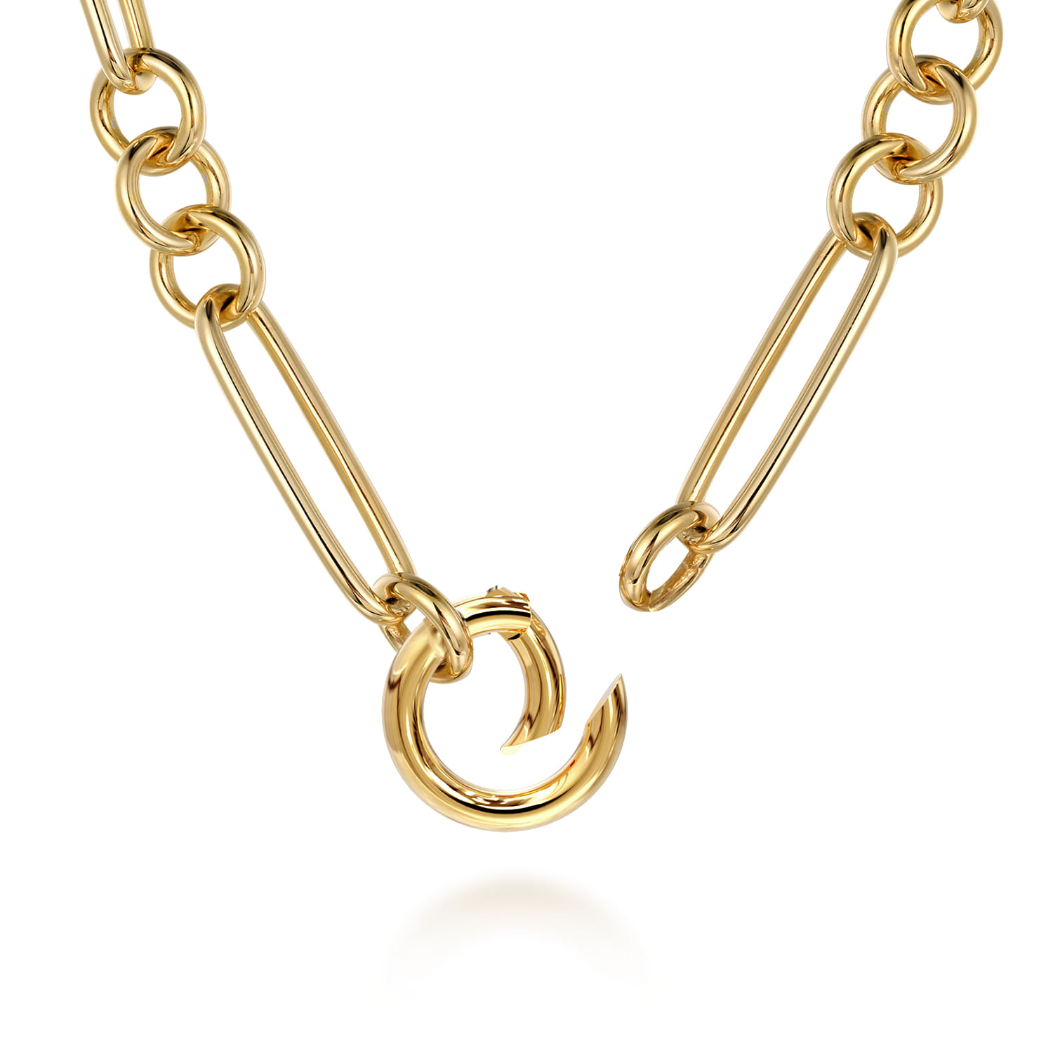 Paper Clip Chain Necklace with Circle Stations in 14K Yellow Gold, photograph 3