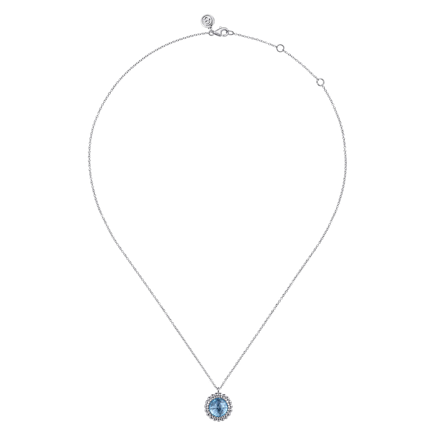 Swiss Blue Topaz Bujukan Round Shape Necklace With Pattern in Sterling Silver, photograph 2