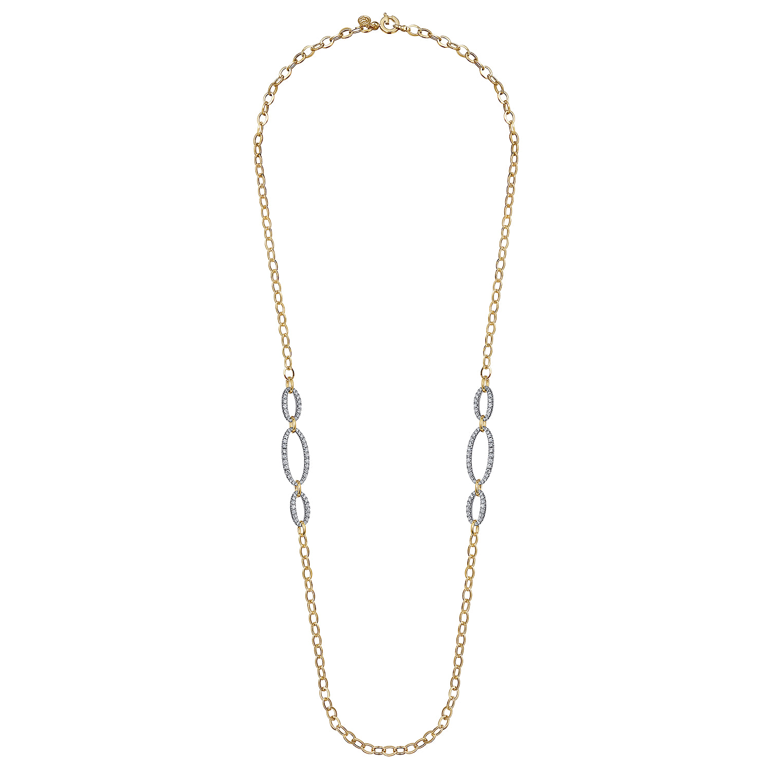 Chain Necklace woth Pave Diamond Stations in 14K White/Yellow Gold, photograph 2