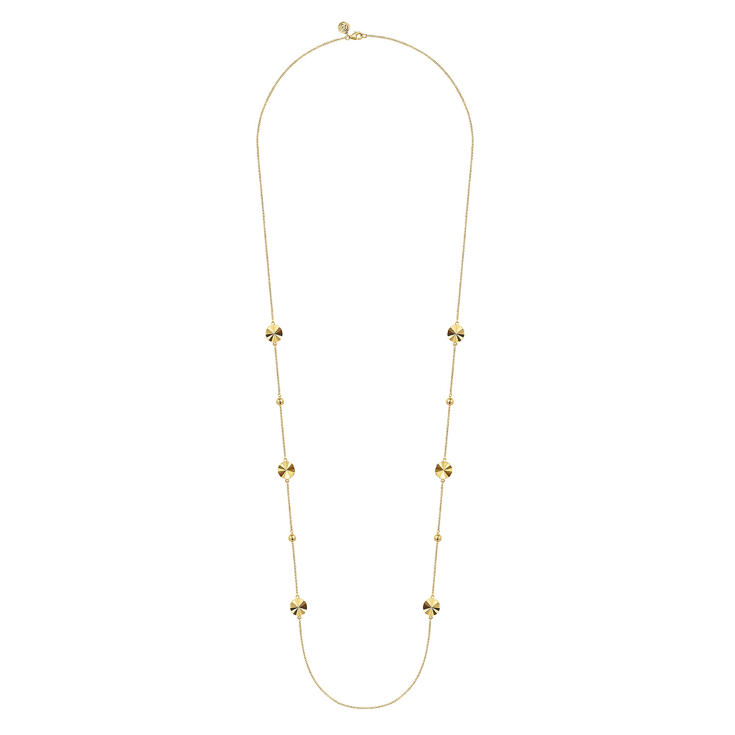 Diamond Cut Disk Station Necklace in 14K Yellow Gold, photograph 2