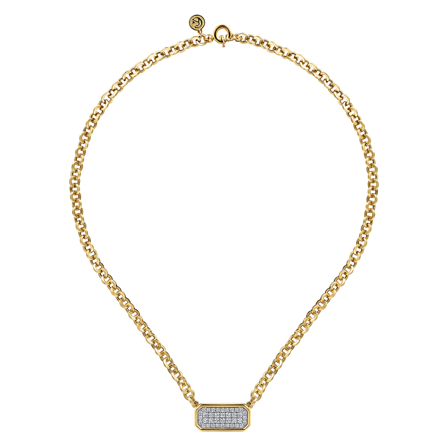 Hollow Tube Link Diamond Necklace in 14K Yellow Gold, photograph 2
