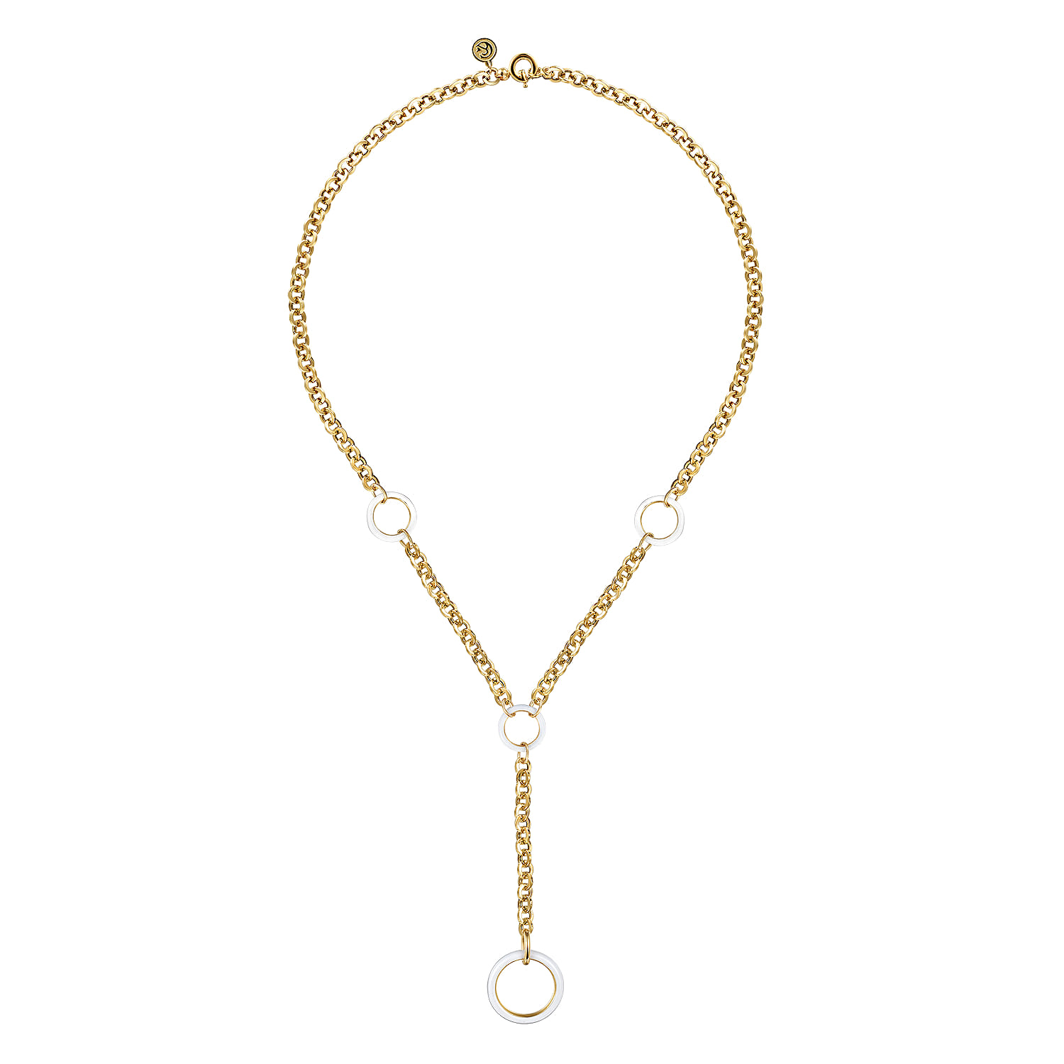 Hollow Tube Link Y knot Necklace with Enamel in 14K Yellow Gold, photograph 2