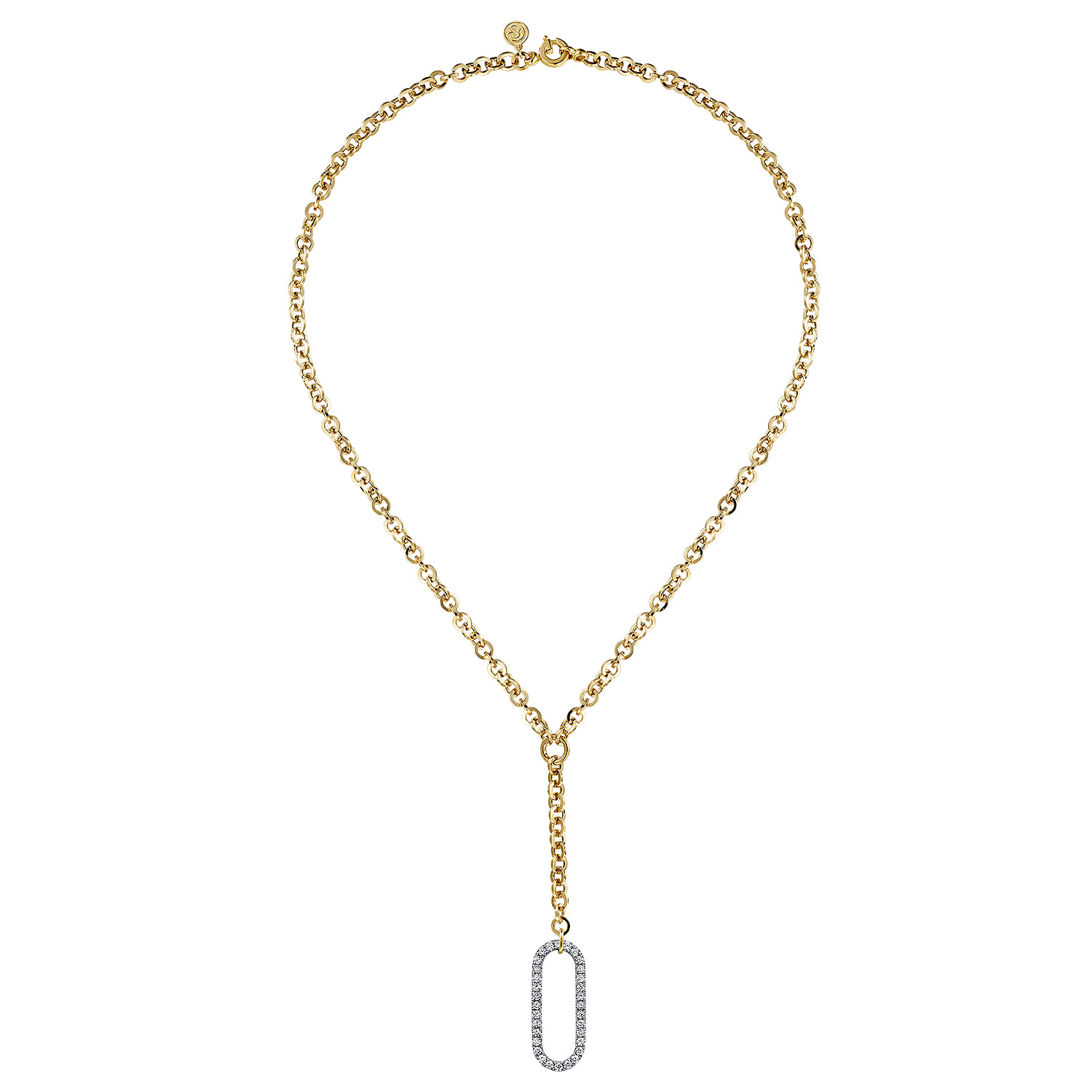 Hollow Tube Link Diamond Y Necklace in 14K White/Yellow Gold, photograph 2