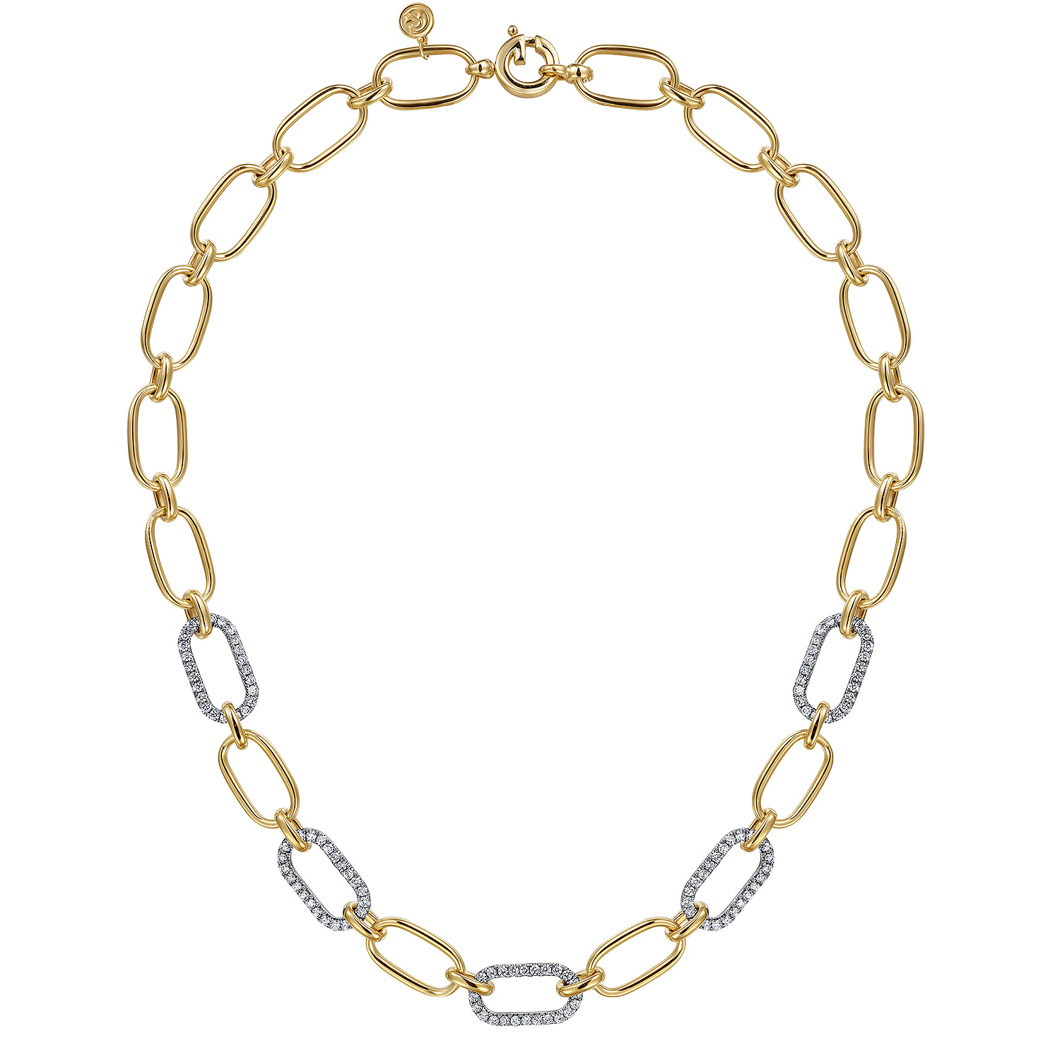 Chain Necklace with Diamond Link Stations in 14K White/Yellow Gold, photograph 2
