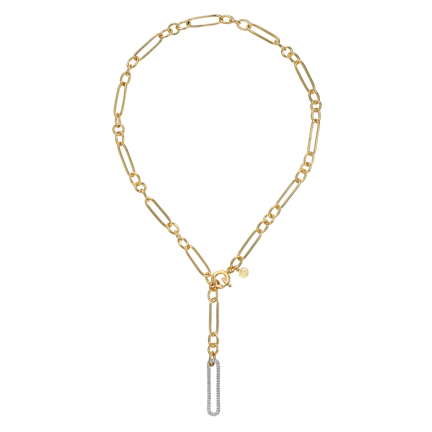 Y Chain Necklace with Diamond Drop in 14K White/Yellow Gold, photograph 2