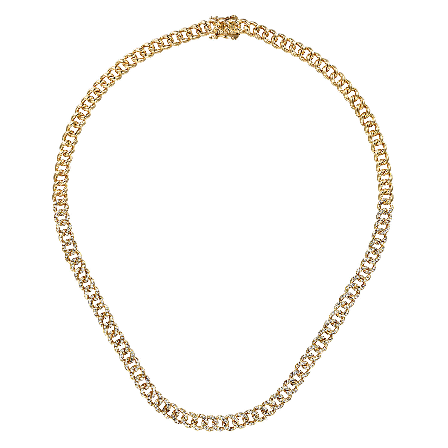 6mm Solid Cuban Link Chain Diamond Necklace in 14K Yellow Gold, photograph 2
