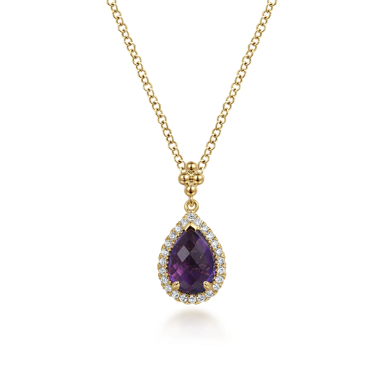 Teardrop Amethyst with Diamond Halo Necklace