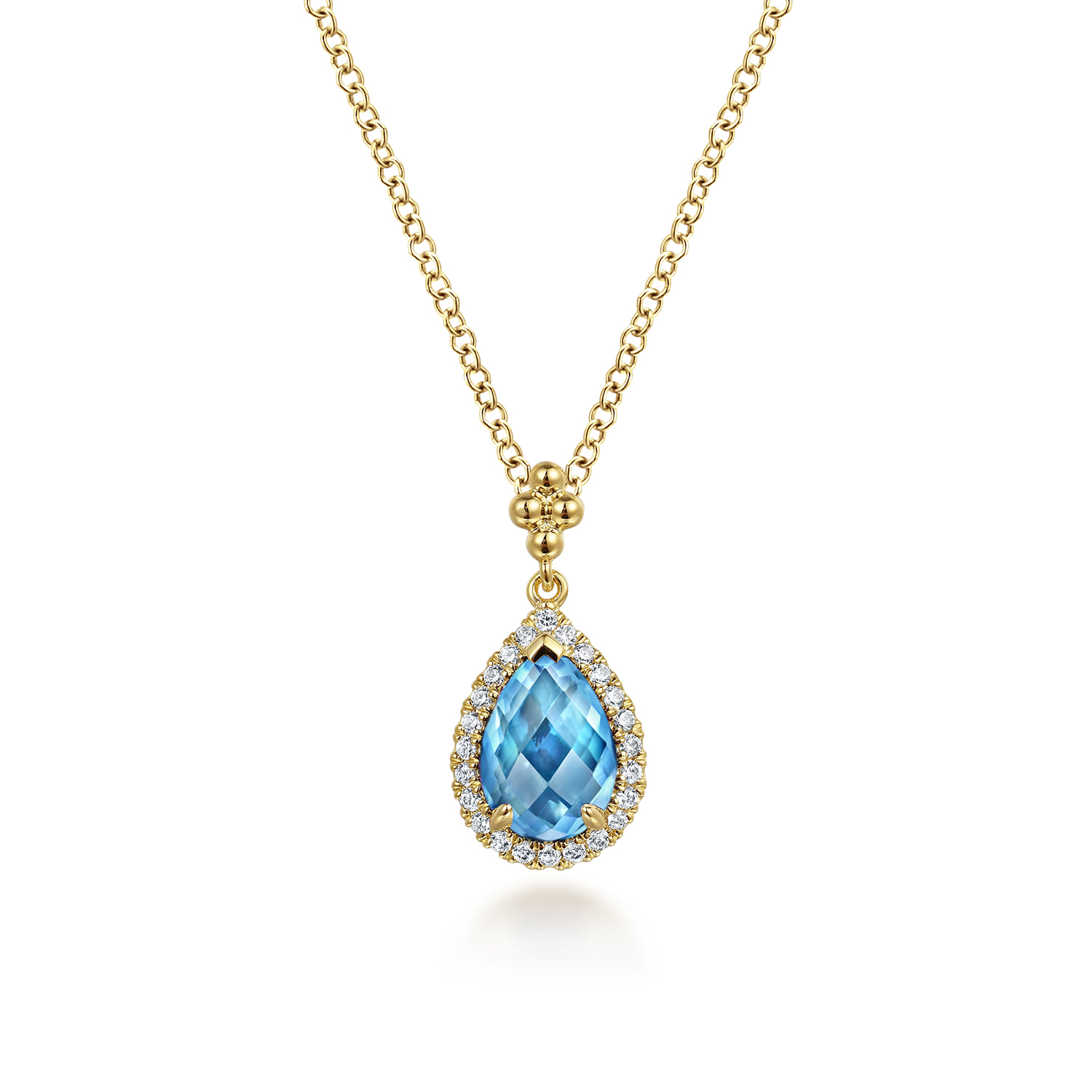Teardrop Blue Topaz with Diamond Halo Necklace