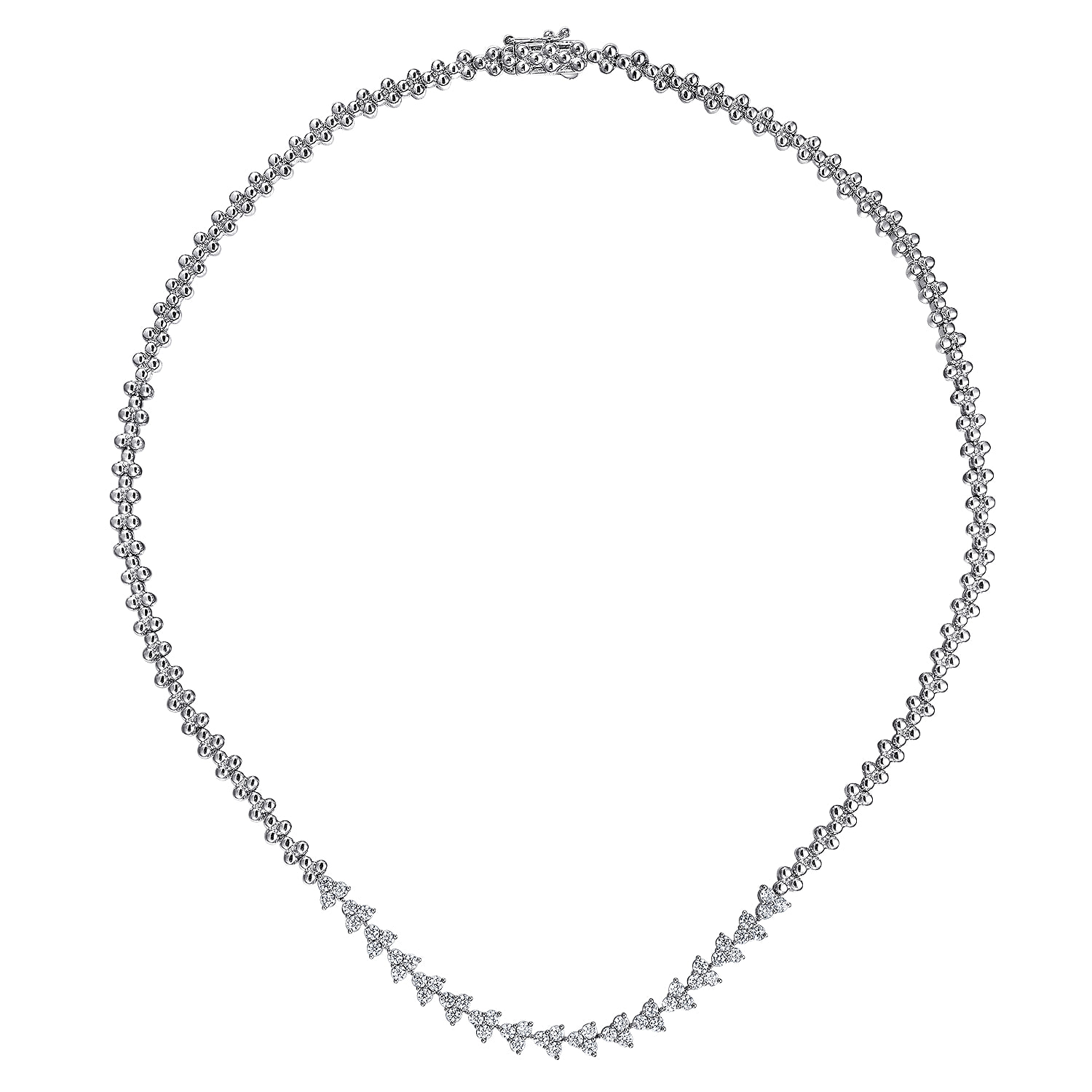 Diamond Cluster Tennis Necklace in 14K White Gold, photograph 2