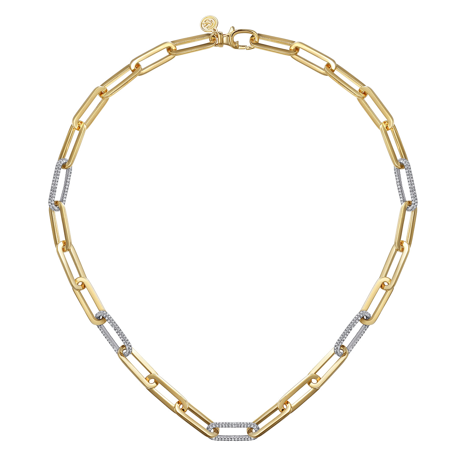 Paper Clip Chain Necklace with Diamond Stations in 14K White/Yellow Gold, photograph 2
